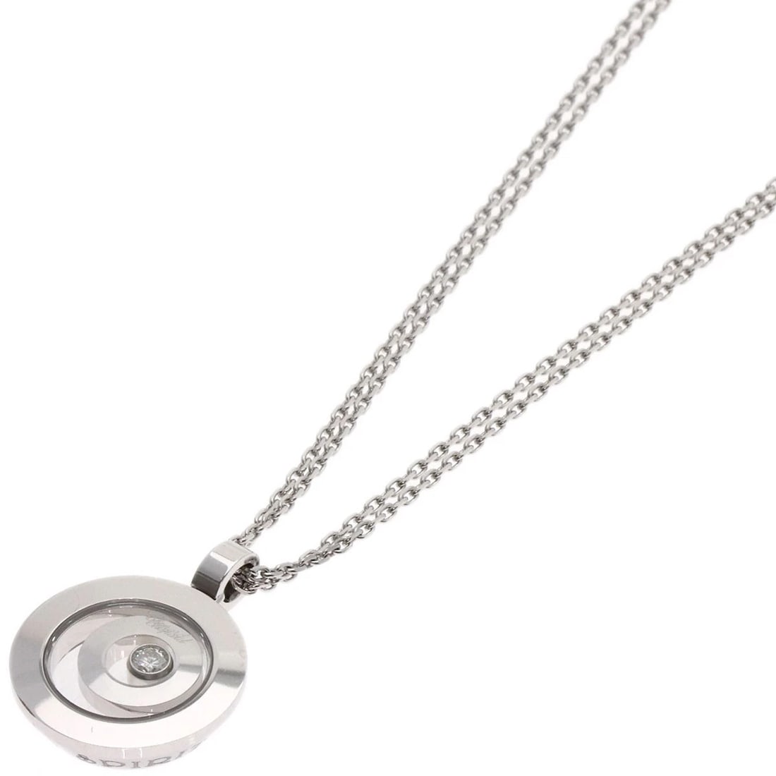 CHOPARD HAPPY DIAMOND NECKLACE K18 WHITE GOLD: Chopard Happy diamond Necklace K18 White Gold Brand: Chopard Type: Necklace Material: K18 White Gold, Main Stone/Creation Natural Color: Exterior Color Silver Size: Chain Length:16.5inch/42cm Chain Wi