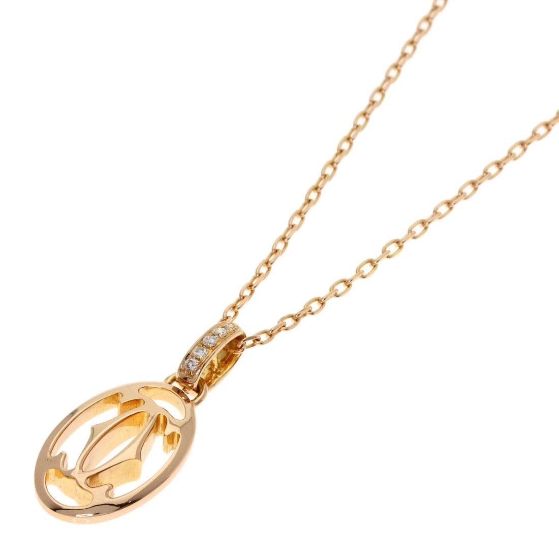 CARTIER LOGO DOUBLE C DIAMOND NECKLACE: CARTIER Logo Double C Diamond Necklace Brand: CARTIER Type: Necklace Material: K18 Pink Gold, Main Stone/Creation Natural Color: Exterior Color Gold Size: Chain Length:16.1inch/41cm Chain
