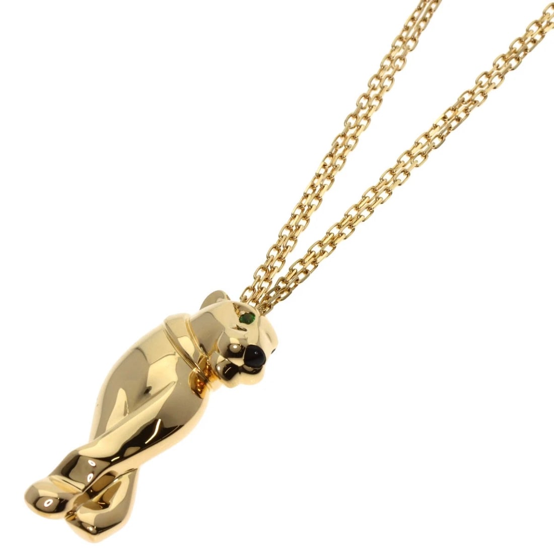 CARTIER PANTHERE ONYX GREEN GARNET NECKLACE: CARTIER PANTHERE Onyx Green Garnet Necklace Brand: CARTIER Type: Necklace Material: K18 Yellow Gold, Color: Exterior Color Gold Size: Chain Length:17.5inch/44.5cm Chain Width:0.8inch/2mm Top Size:1.2i