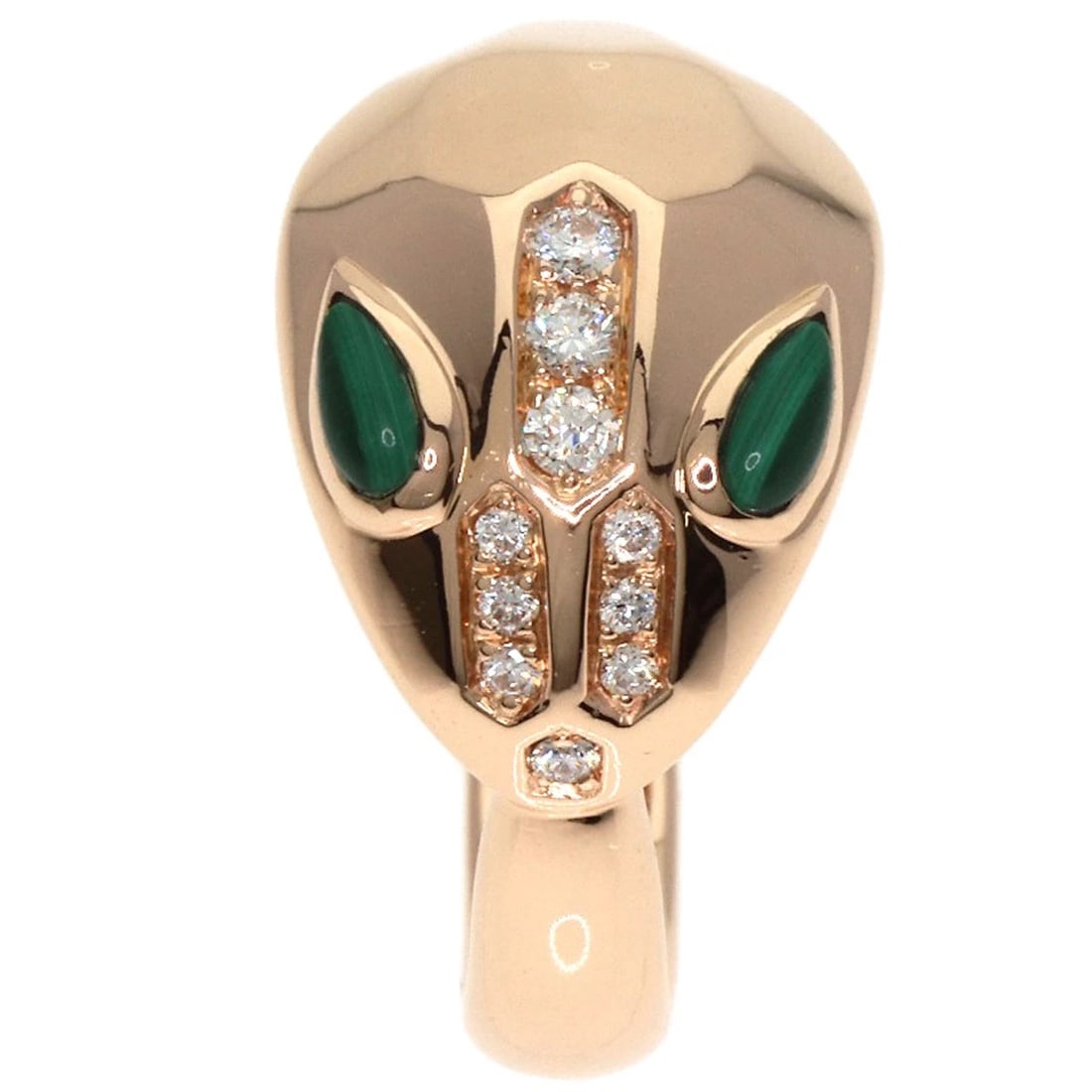 BVLGARI SERPENTI MALACHITE DIAMOND RING: BVLGARI Serpenti Malachite Diamond Ring Brand: BVLGARI Type: Ring Material: K18 Pink Gold, Color: Exterior Color Gold Size: 4.5 (US) Accessories: None Accessories Notice: When purchasing p