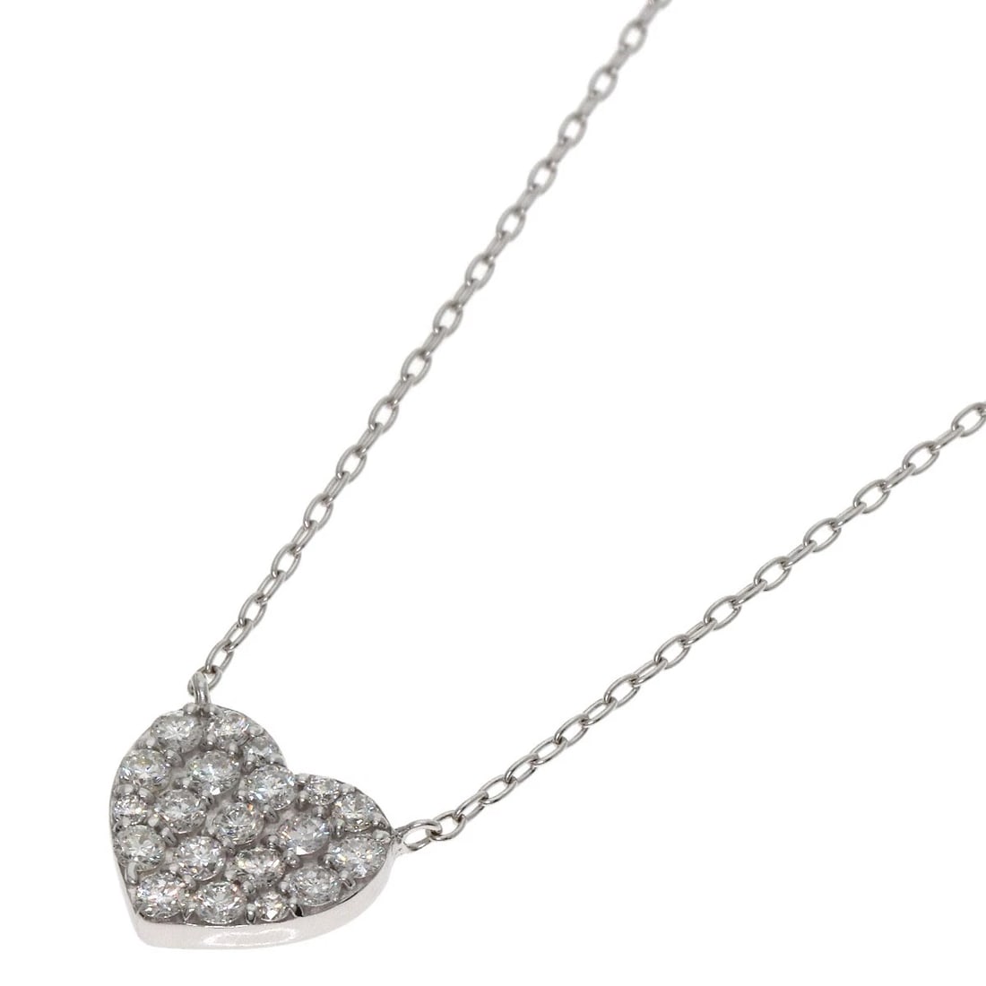 DIAMOND HEART MOTIF NECKLACE K18 WHITE GOLD: Diamond heart motif Necklace K18 White Gold Brand: None Type: Necklace Material: K18 White Gold, Main Stone/Creation Natural Color: Exterior Color Silver Size: Chain Length:16.1inch/41cm Chain Width:0