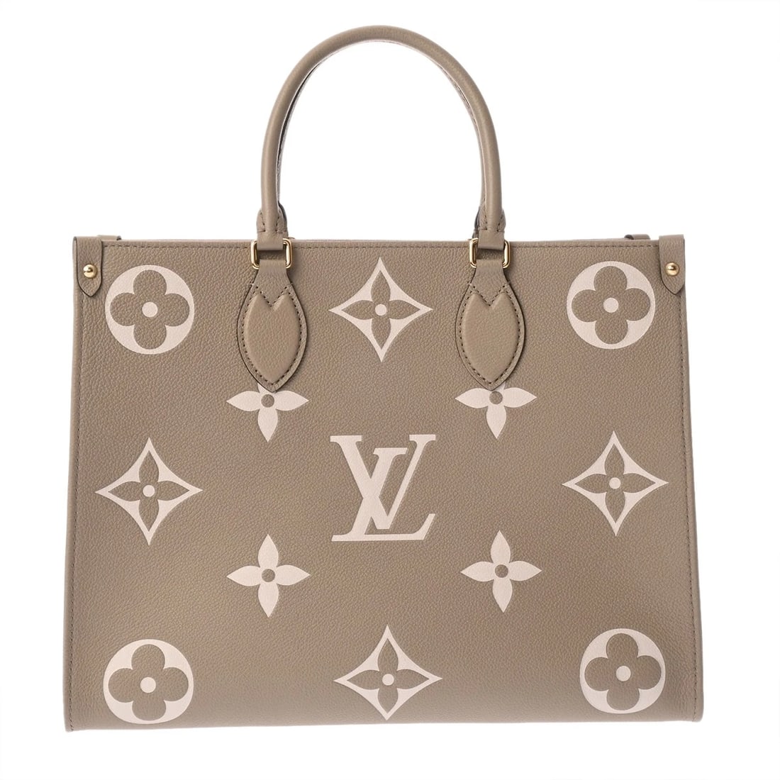 LOUIS VUITTON ON THE GO MM 2WAY BICOLOR: LOUIS VUITTON On the Go MM 2WAY Bicolor Brand: LOUIS VUITTON Type: Handbag Material: leather Color: Tourterelle/Creme Size: H:about 10.2inch W:about 13.4inch D:about 5.9inch Accessories: None