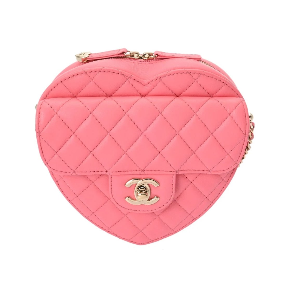 CHANEL HEART-SHAPED BAG LAMBSKIN PINK SHOULDER BAG: CHANEL heart-shaped bag lambskin pink Shoulder Bag Brand: CHANEL Type: Shoulder Bag Material: lambskin Color: pink Size: H:about 6.5inch (maximum) W:about 7.1inch (maximum) D:about 2.0inch Accesso