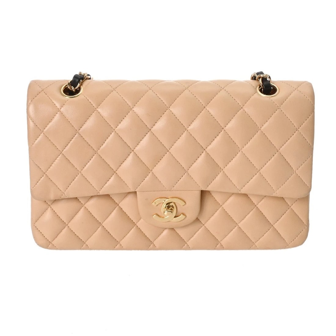 CHANEL W FLAP W CHAIN SHOULDER 25 MATRASSE LAMBSKIN BEIGE: CHANEL W Flap W Chain Shoulder 25 Matrasse lambskin beige Brand: CHANEL Type: Shoulder Bag Material: lambskin Color: beige Size: H:about 5.9inch W:about 9.8inch D:about 2.6inch Accessories: None <