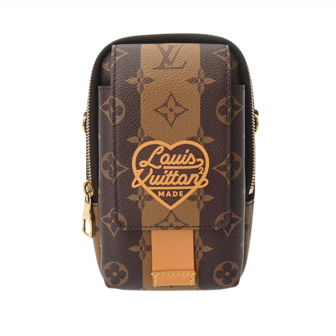 LOUIS VUITTON LVXNIGO DOUBLE PHONE POUCH: LOUIS VUITTON LVxNIGO Double Phone Pouch Brand: LOUIS VUITTON Type: Shoulder Bag Material: Coated canvas Color: Brown Size: H:about 6.9inch W:about 3.9inch D:about 2.2inch (maximum) Accessories: N