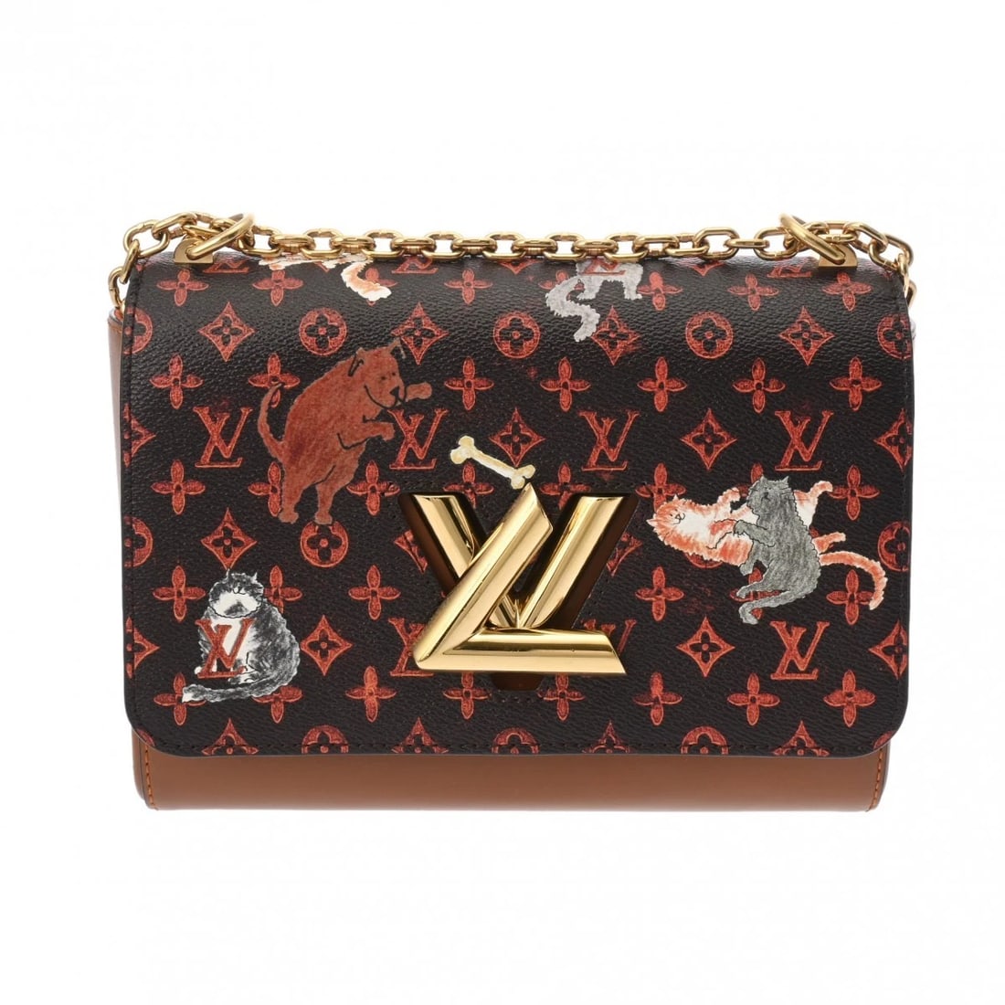 LOUIS VUITTON TWIST MM CATGRAM SHOULDER BAG: LOUIS VUITTON Twist MM Catgram Shoulder Bag Brand: LOUIS VUITTON Type: Shoulder Bag Material: leather Color: Brown Size: H:about 6.7inch W:about 9.1inch D:about 3.7inch (maximum) Accessories: None