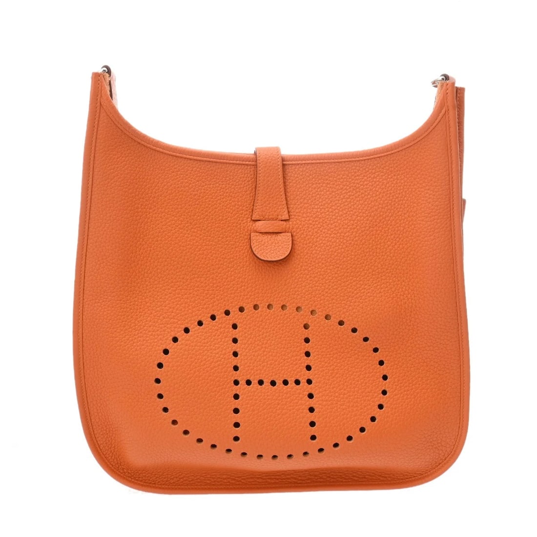 HERMES EVELYN 3 GM ORANGE SHOULDER BAG: HERMES Evelyn 3 GM Orange Shoulder Bag Brand: HERMES Type: Shoulder Bag Material: Taurillon Clemence Color: Orange Size: H:about 12.2inch (Center) W:about 12.2inch D:about 3.1inch Accessories: Non