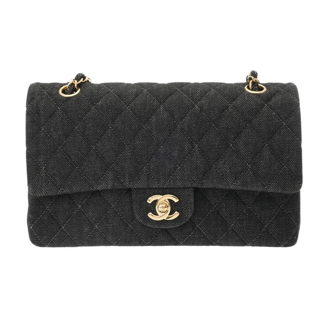 CHANEL W-FLAP W-CHAIN SHOULDER 25 BLACK SHOULDER BAG: CHANEL W-flap W-Chain Shoulder 25 black Shoulder Bag Brand: CHANEL Type: Shoulder Bag Material: denim Color: black Size: H:about 5.9inch W:about 9.8inch D:about 2.4inch Accessories: None A