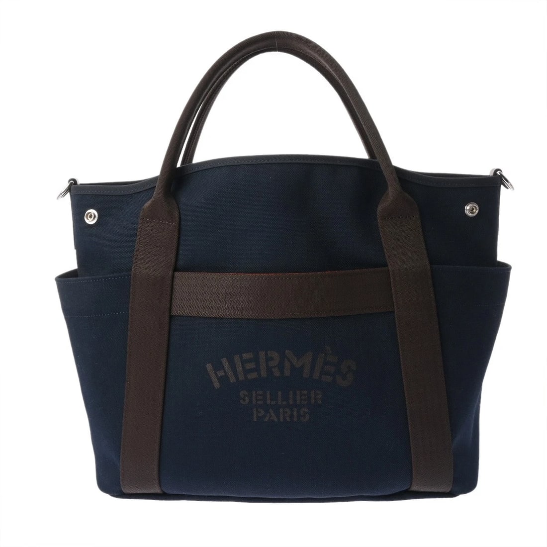 HERMES SAC DE PANSAGE GROOM TOWAL CHEVRON NAVY/FU UNISEX 2WAY BAG: HERMES Sac de Pansage Groom Towal chevron Navy/Fu unisex 2WAY bag Brand: HERMES Type: 2WAY bag Material: Towal chevron/Bridle leather Color: Navy/Fu Size: H:about 13.2inch (Center) W:about 15.2inch (B