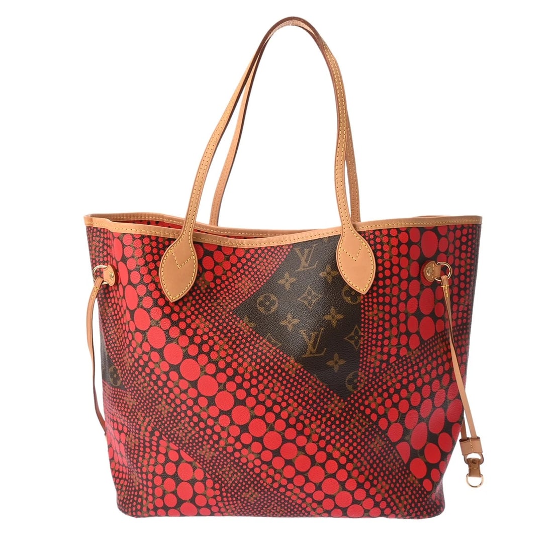 LOUIS VUITTON NEVERFULL MM LVX YAYOI KUSAMA MONOGRAM: LOUIS VUITTON Neverfull MM LVx Yayoi Kusama Monogram Brand: LOUIS VUITTON Type: Tote Bag Material: Monogram canvas/PVC coated canvas Color: Rouge Size: H:about 11.2inch W:about 12.6inch (Bottom) D:abo