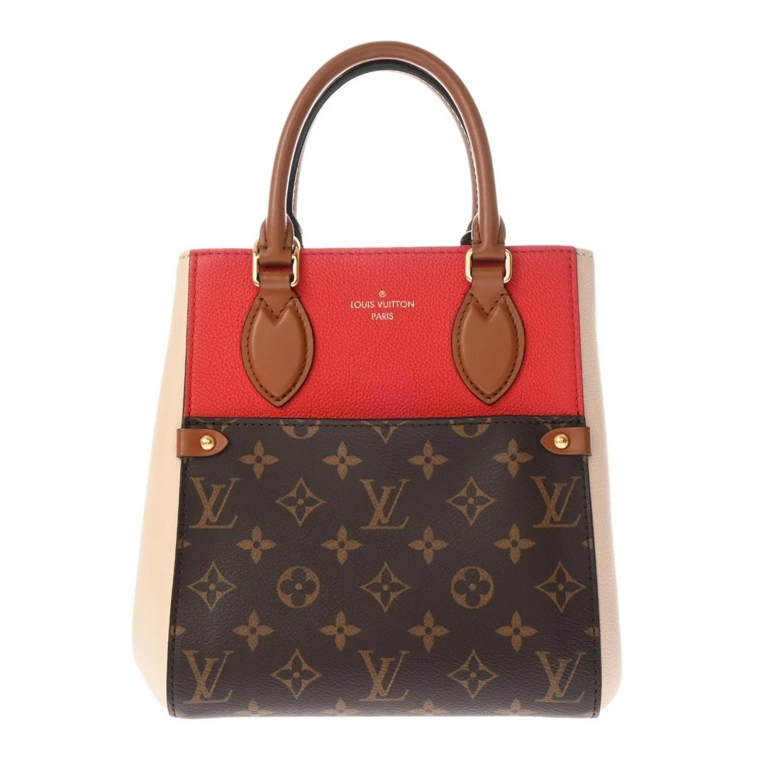 LOUIS VUITTON FOLD TOTE PM 2WAY MONOGRAM LEATHER: LOUIS VUITTON Fold Tote PM 2WAY Monogram leather Brand: LOUIS VUITTON Type: Handbag Material: leather/Monogram canvas Color: Cerise/Creme/Noir Size: H:about 9.1inch (Center) W:about 7.9inch (Bottom) D