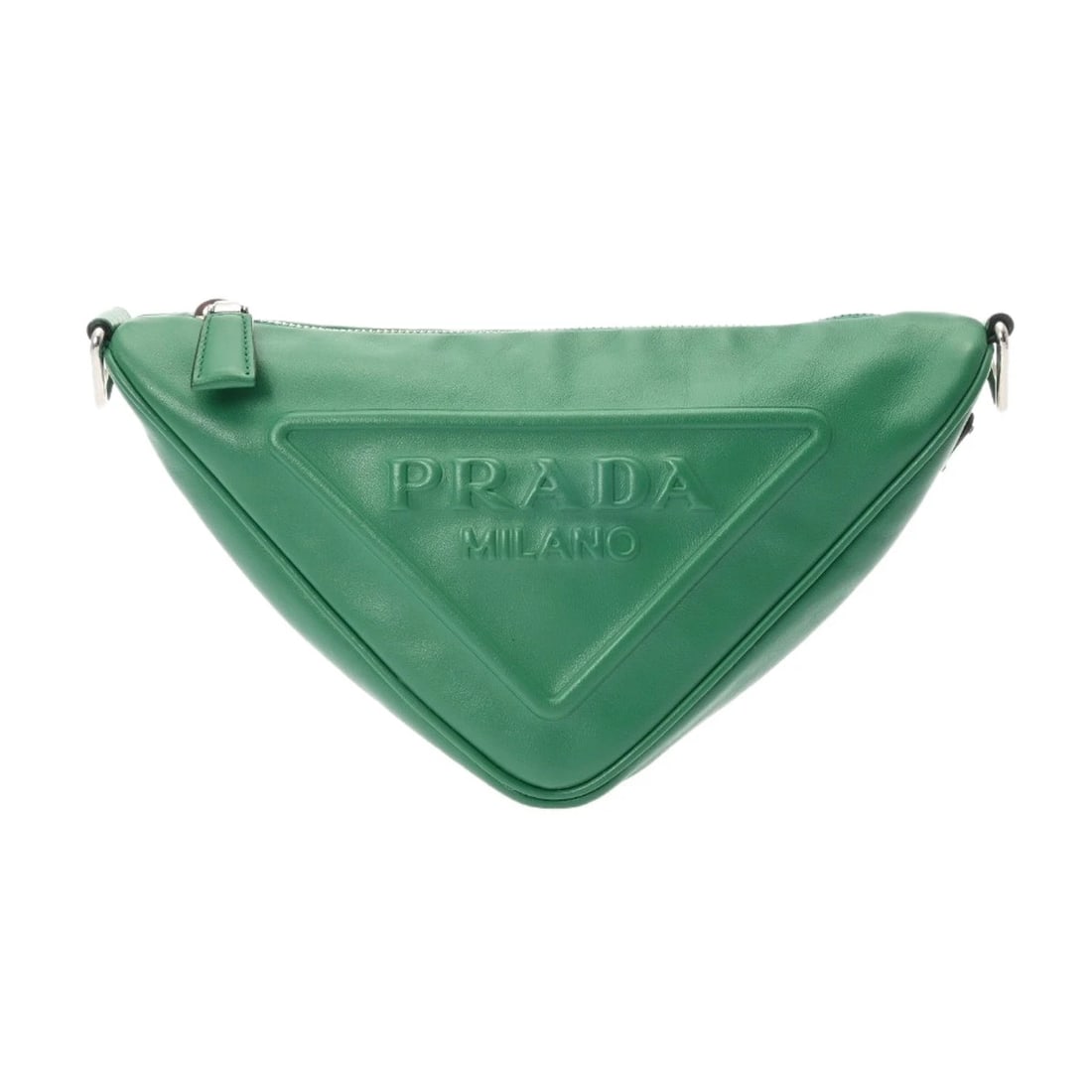 PRADA TRIANGLE 1BH190 LEATHER GREEN UNISEX SHOULDER BAG: PRADA Triangle 1BH190 leather green unisex Shoulder Bag Brand: PRADA Type: Shoulder Bag Material: leather Color: green Size: H:about 5.9inch W:about 10.2inch maximum D:about 4.3inch Accessories: N