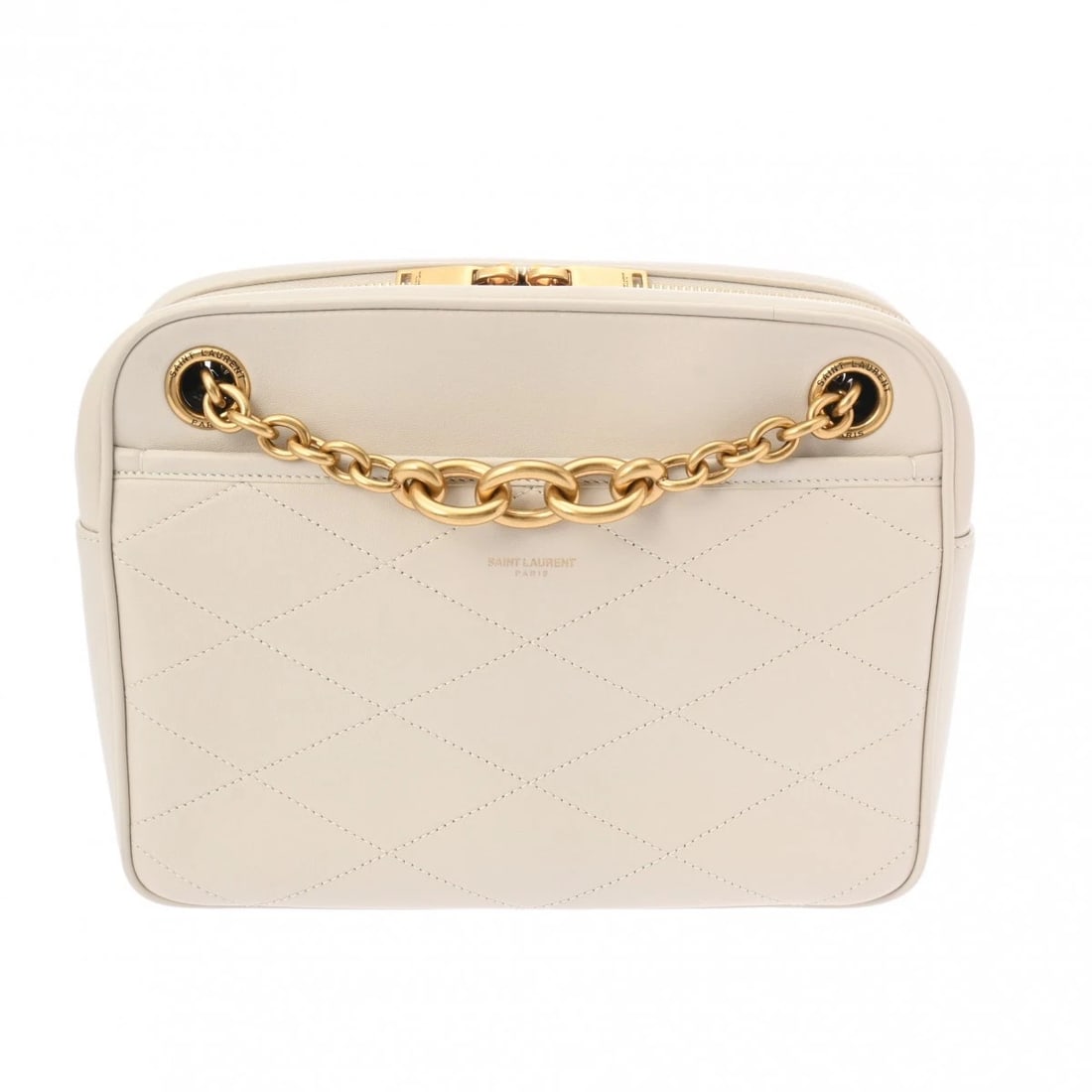 YVES SAINT LAURENT LE MAILLON CHAIN BAG: YVES SAINT LAURENT LE Maillon Chain Bag Brand: YVES SAINT LAURENT Type: Shoulder Bag Material: leather Color: Ivory Size: H:about 7.5inch W:about 9.8inch D:about 2.4inch Accessories: None