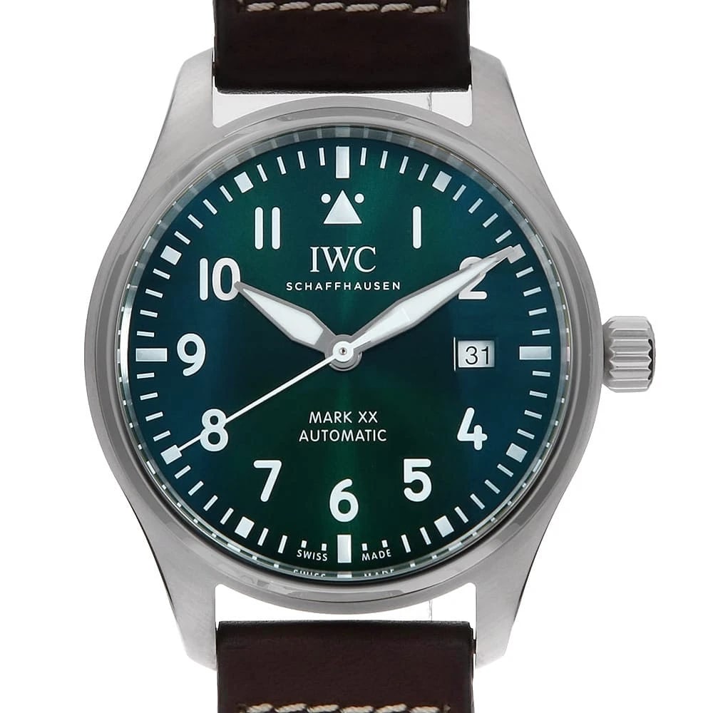 IWC PILOT'S WATCH: IWC Pilot's Watch Brand: IWC Type: Wrist watch Material: Band Material Calfskin, Case Material Stainless Steel Color: Dial Colour Green Size: Case:W40mm Accessories: None Accessories Notic