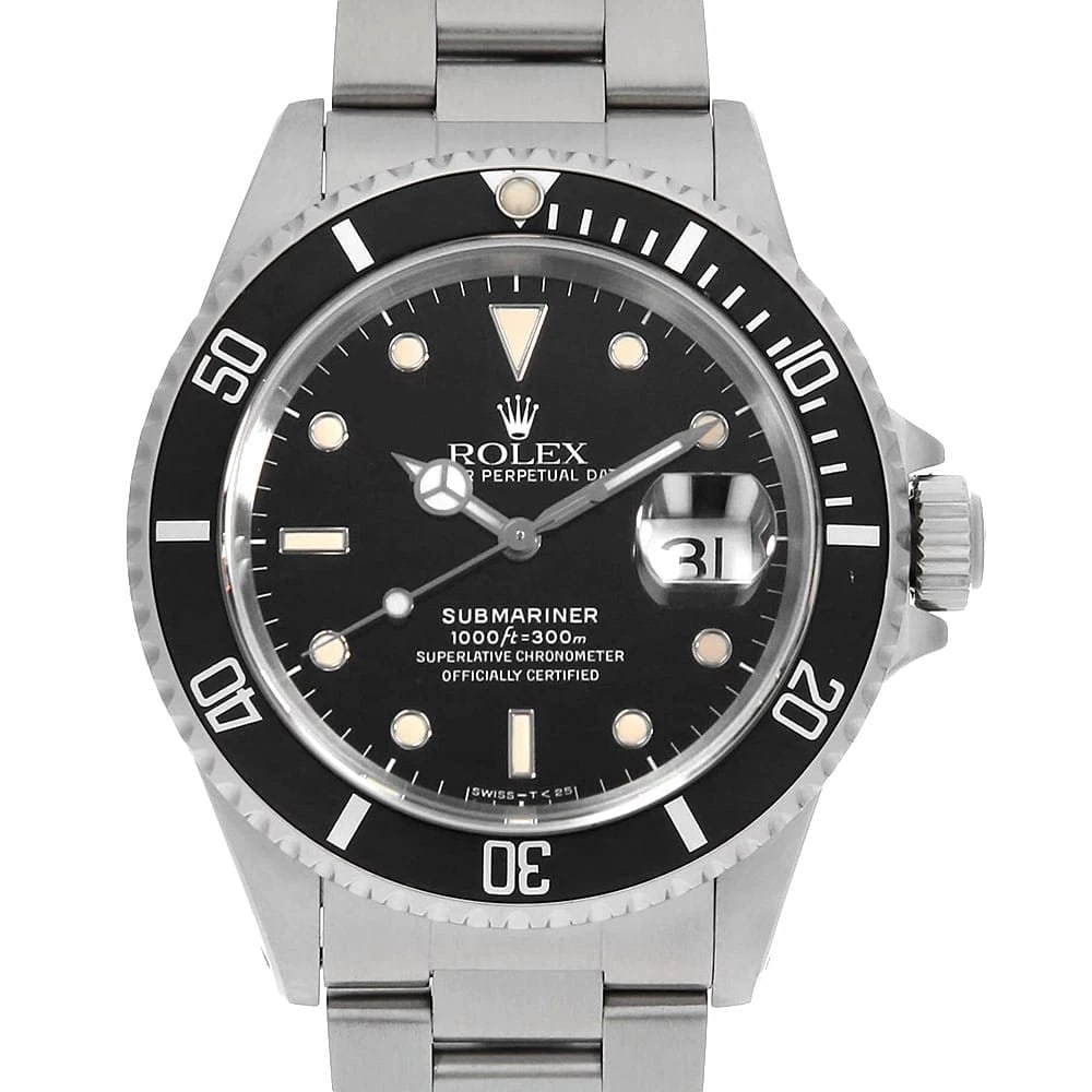 ROLEX SUBMARINER DATE BLACK ALL TRITIUM WATCH: ROLEX SUBMARINER Date black all tritium Watch Brand: ROLEX Type: Wrist watch Material: Band Material Stainless Steel, Case Material Stainless Steel Color: Dial Colour Black Size: Case:W40mm