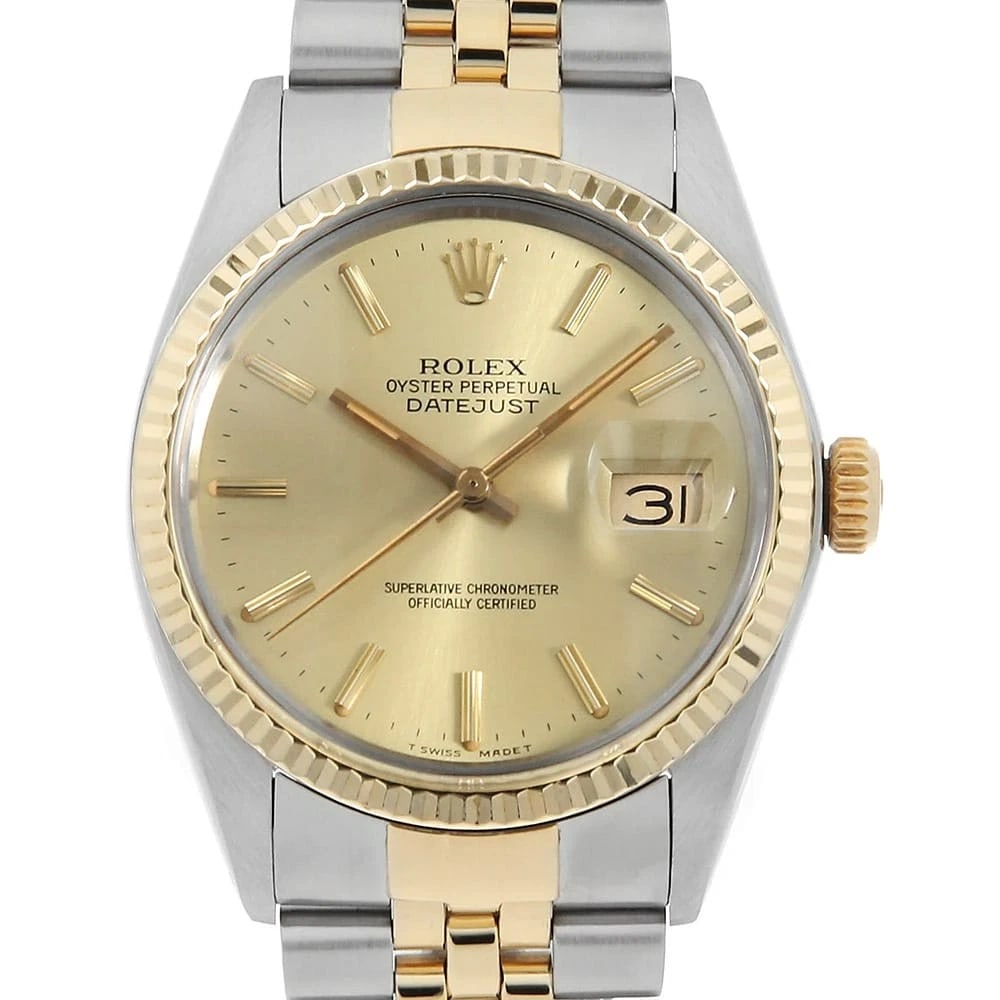 ROLEX DATEJUST CHAMPAGNE WATCH: ROLEX Datejust Champagne Watch Brand: ROLEX Type: Wrist watch Material: Band Material Stainless Steel/Yellow Gold, Case Material Stainless Steel/Yellow Gold Color: Dial Colour Champagne Gold Size: Cas
