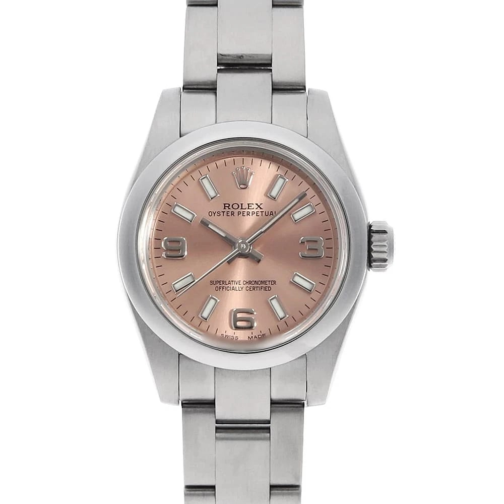 ROLEX OYSTER PERPETUAL PINK WHITE WATCH: ROLEX Oyster perpetual pink white Watch Brand: ROLEX Type: Wrist watch Material: Band Material Stainless Steel, Case Material Stainless Steel Color: Dial Colour Pink Size: Case:W26mm Circumference of 