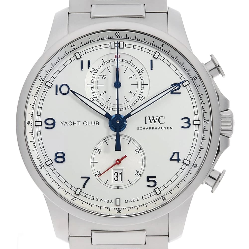 IWC PORTUGIESER YACHT CLUB CHRONOGRAPH WATCH: IWC Portugieser Yacht Club Chronograph Watch Brand: IWC Type: Wrist watch Material: Band Material Stainless Steel, Case Material Stainless Steel Color: Dial Colour Silver Size: Case:W44.6mm