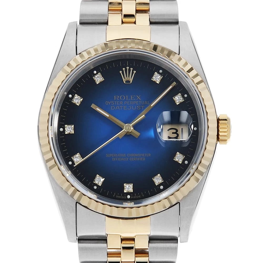 ROLEX DATEJUST DIAMOND BLUE GRADATION WATCH: ROLEX Datejust Diamond blue Gradation Watch Brand: ROLEX Type: Wrist watch Material: Band Material Stainless Steel/Yellow Gold, Case Material Stainless Steel/Yellow Gold Color: Dial Colour Blue Size: