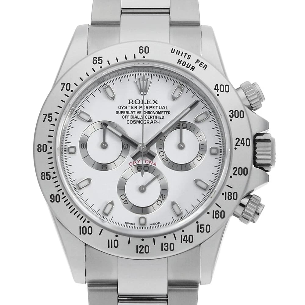 ROLEX COSMOGRAPH DAYTONA WHITE WATCH: ROLEX Cosmograph Daytona white Watch Brand: ROLEX Type: Wrist watch Material: Band Material Stainless Steel, Case Material Stainless Steel Color: Dial Colour White Size: Case:W40mm Circumference of Wr
