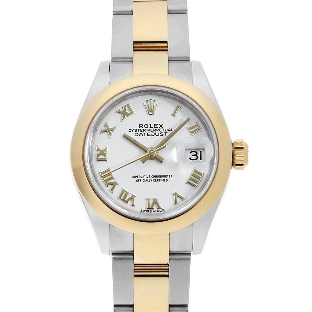ROLEX DATEJUST WHITE ROMAN ROW OYSTER BRACELET WATCH: ROLEX Datejust white Roman row oyster bracelet Watch Brand: ROLEX Type: Wrist watch Material: Band Material Stainless Steel/Yellow Gold, Case Material Stainless Steel/Yellow Gold Color: Dial Colour Wh