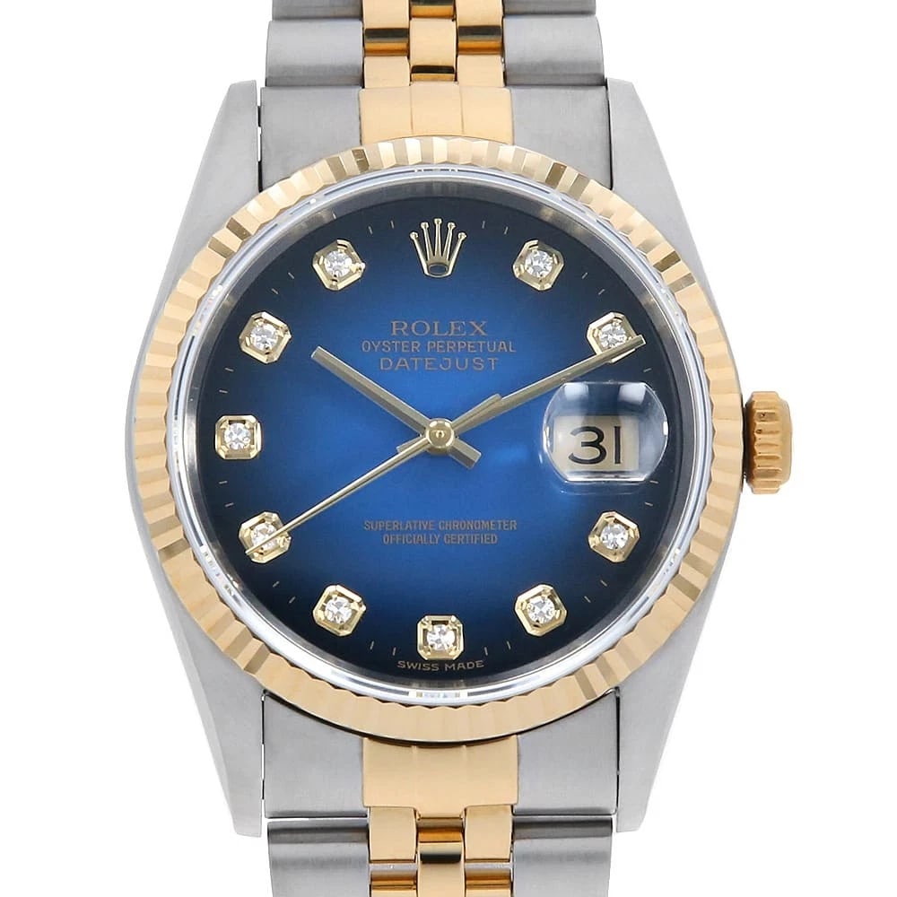 ROLEX DATEJUST DIAMOND BLUE GRADATION WATCH: ROLEX Datejust Diamond blue Gradation Watch Brand: ROLEX Type: Wrist watch Material: Band Material Stainless Steel/Yellow Gold, Case Material Stainless Steel/Yellow Gold Color: Dial Colour Blue Size: 