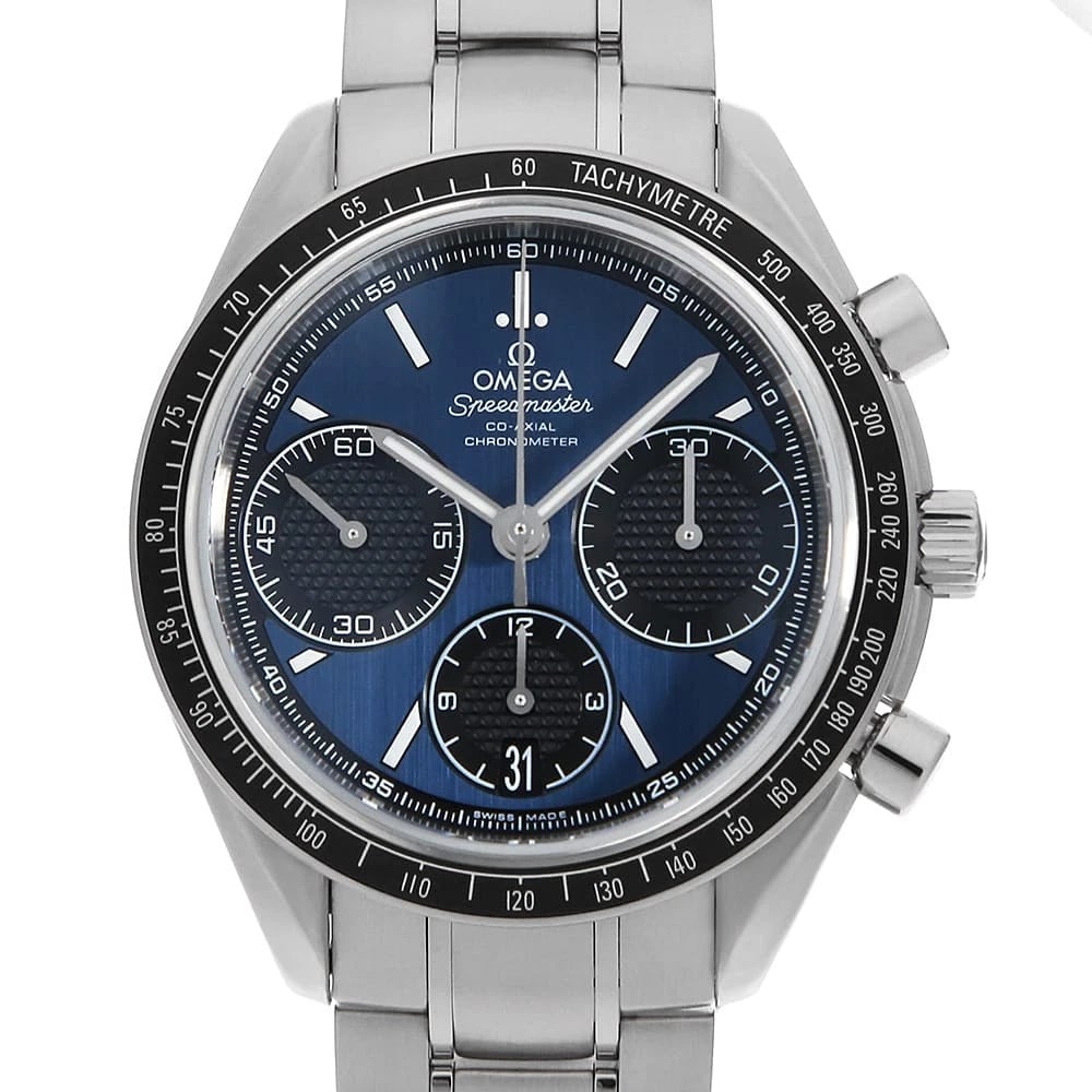 OMEGA SPEED ??MASTER RACING WATCH: OMEGA Speed ??master racing Watch Brand: OMEGA Type: Wrist watch Material: Band Material Stainless Steel, Case Material Stainless Steel Color: Dial Colour Blue Size: Case:W40mm Circumference of Wrist: