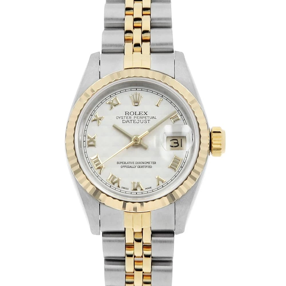ROLEX DATEJUST CREAM PYRAMID WATCH: ROLEX Datejust cream pyramid Watch Brand: ROLEX Type: Wrist watch Material: Band Material Stainless Steel/Yellow Gold, Case Material Stainless Steel/Yellow Gold Color: Dial Colour Ivory Size: Case:W26