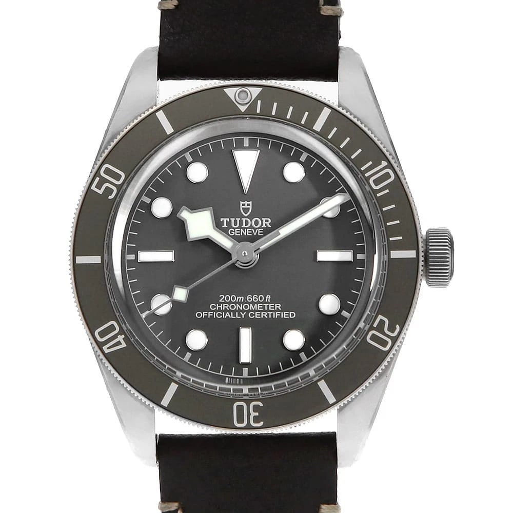 TUDOR BLACK WATCH: TUDOR Black Watch Brand: TUDOR Type: Wrist watch Material: Band Material Calfskin, Case Material Silver Color: Dial Colour Gray Size: Case:W39mm Accessories: None Accessories Notice: When