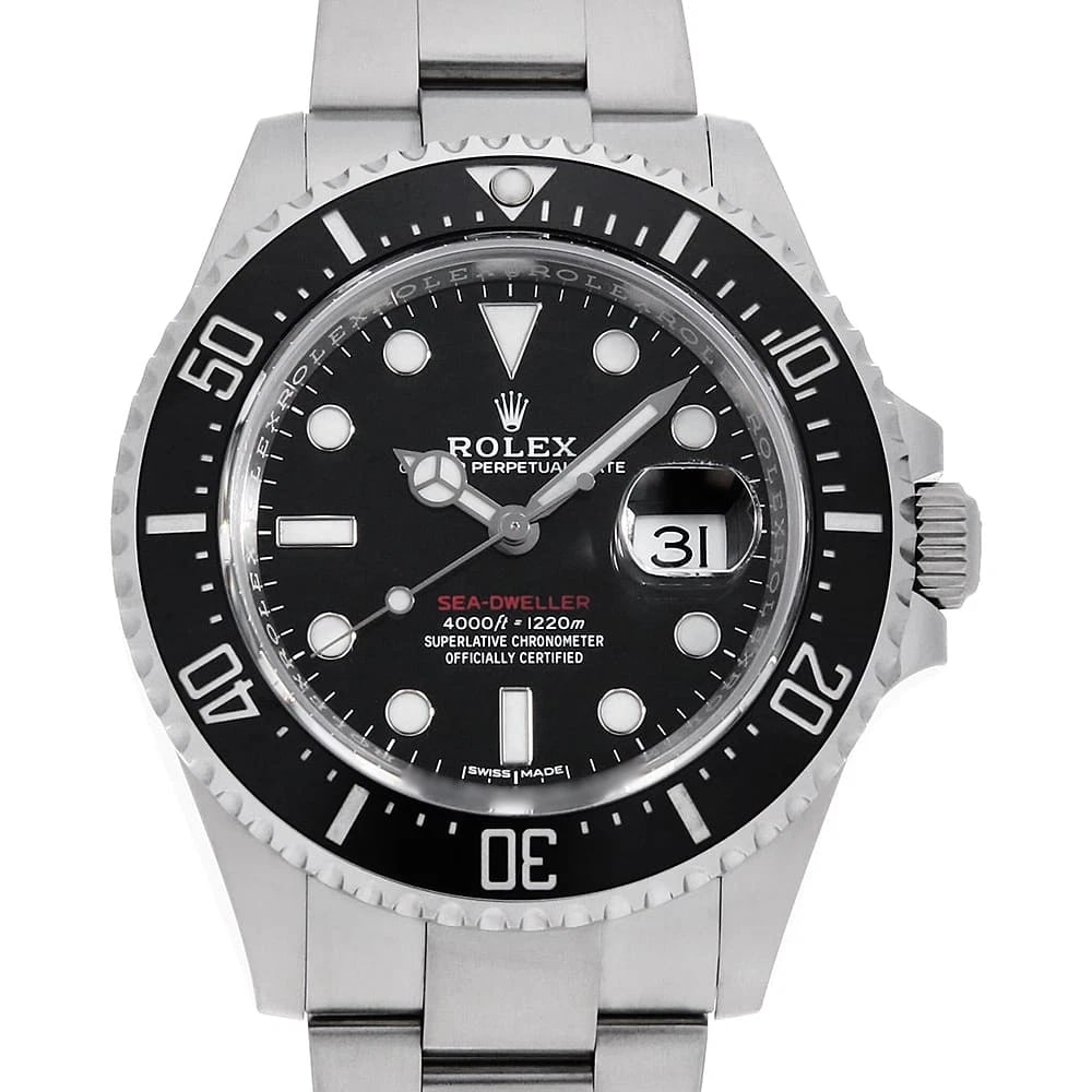 ROLEX SEA-DWELLER BLACK WATCH: ROLEX SEA-DWELLER black Watch Brand: ROLEX Type: Wrist watch Material: Band Material Stainless Steel, Case Material Stainless Steel Color: Dial Colour Black Size: Case:W43mm Circumference of Wrist:20c