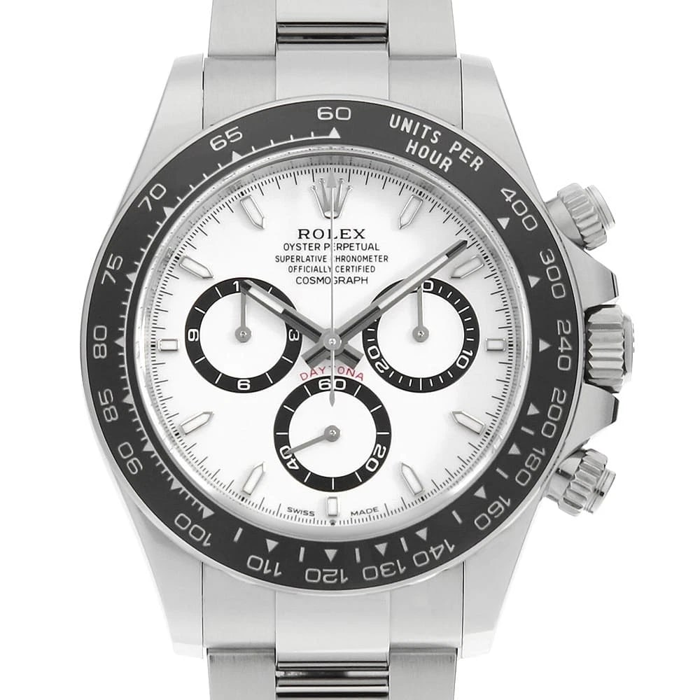 ROLEX COSMOGRAPH DAYTONA WHITE WATCH: ROLEX Cosmograph Daytona white Watch Brand: ROLEX Type: Wrist watch Material: Band Material Stainless Steel, Case Material Stainless Steel Color: Dial Colour White Size: Case:W40mm Circumference of Wr