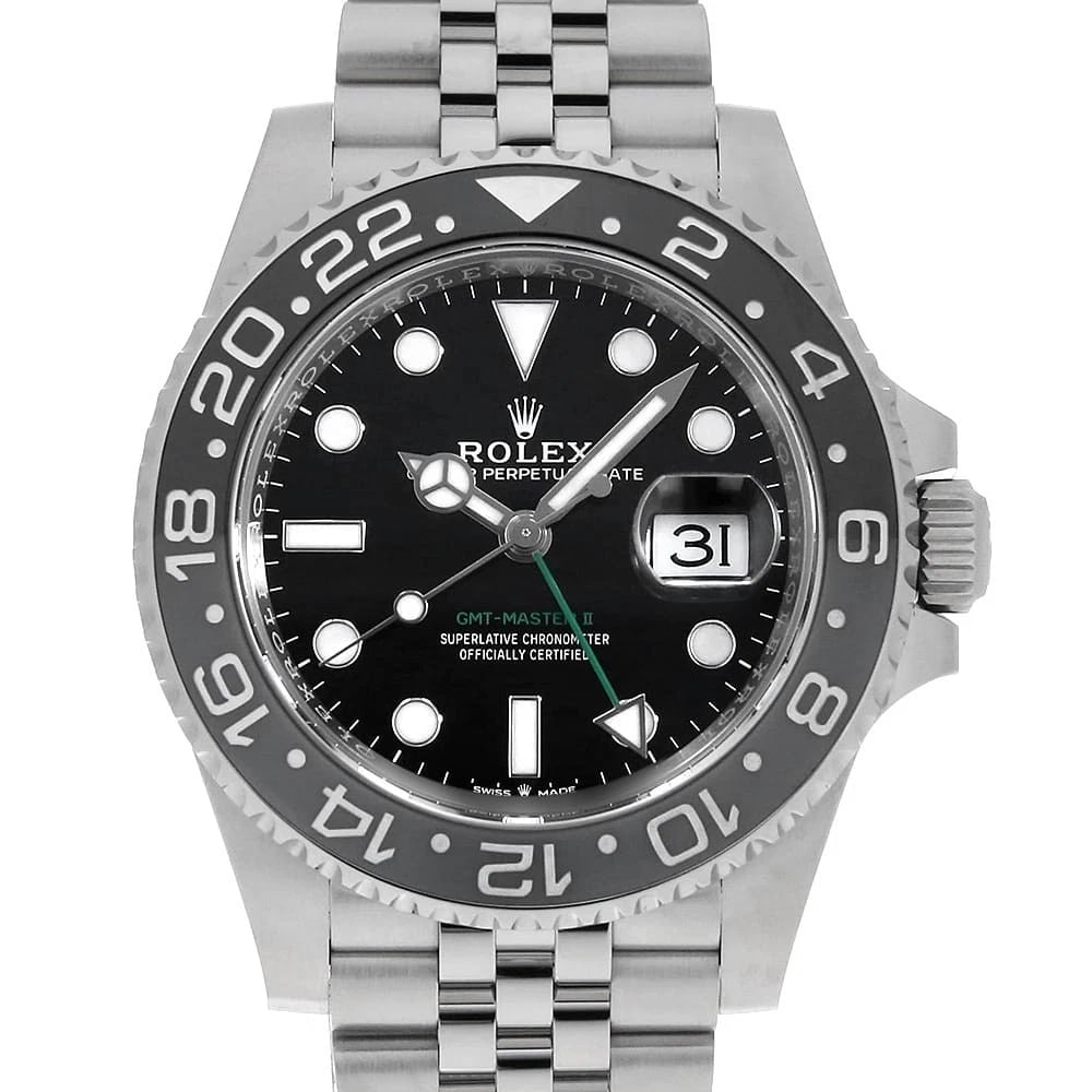 ROLEX GMT MASTER BLACK ROW JUBILEE BRACELET WATCH: ROLEX GMT Master black row jubilee bracelet Watch Brand: ROLEX Type: Wrist watch Material: Band Material Stainless Steel, Case Material Stainless Steel Color: Dial Colour Black Size: Case:W40mm Circum