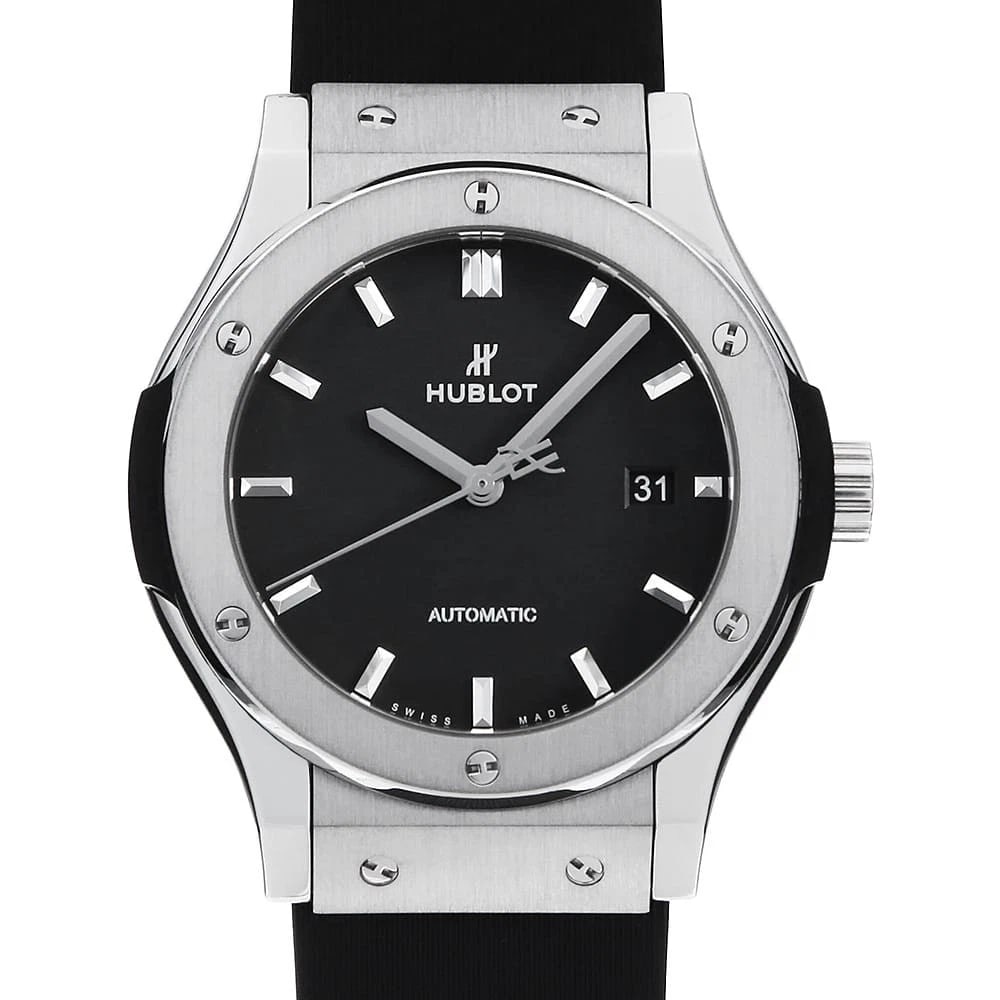 HUBLOT CLASSIC FUSION WATCH: HUBLOT Classic fusion Watch Brand: HUBLOT Type: Wrist watch Material: Band Material rubber, Case Material Titanium Color: Dial Colour Black Size: Case:W42mm Accessories: None Accessories Notice: When