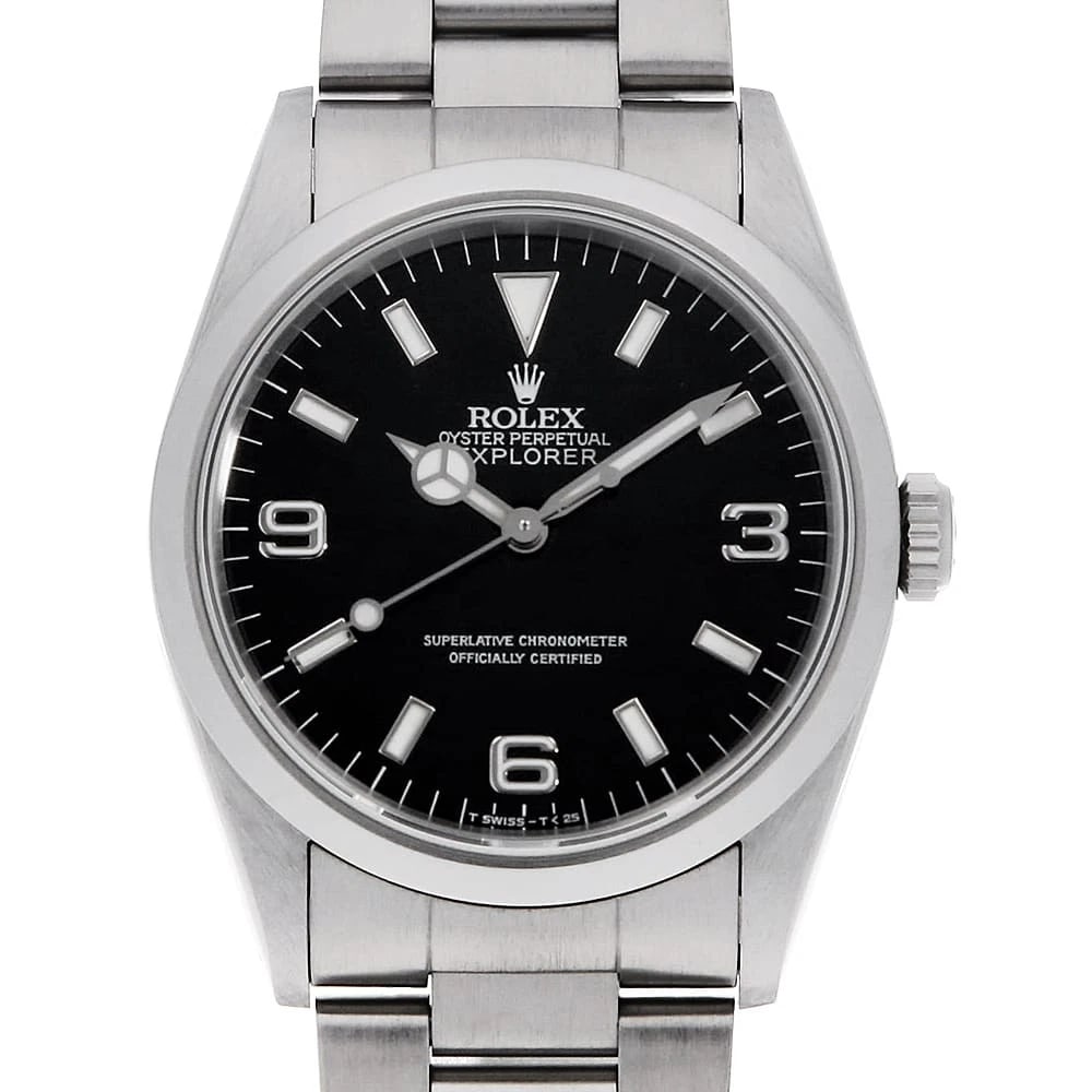 ROLEX EXPLORER BLACK TRITIUM WATCH: ROLEX Explorer black tritium Watch Brand: ROLEX Type: Wrist watch Material: Band Material Stainless Steel, Case Material Stainless Steel Color: Dial Colour Black Size: Case:W36mm Circumference of Wris