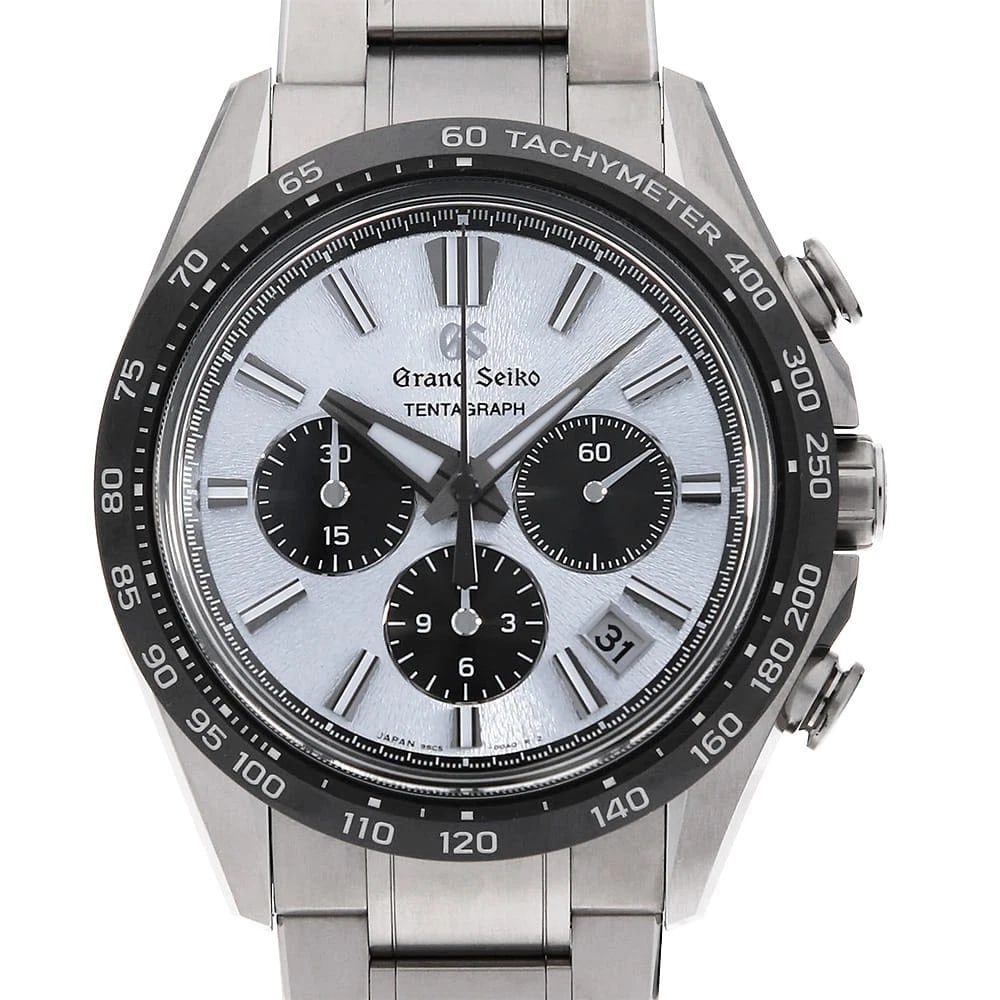 GRAND SEIKO EVOLUTION COLLECTION TENTAGRAPH WATCH: Grand Seiko Evolution Collection Tentagraph Watch Brand: Grand Seiko Type: Wrist watch Material: Band Material Bright Titanium, Case Material Bright Titanium Color: Dial Colour Silver Size: Case:W43.2