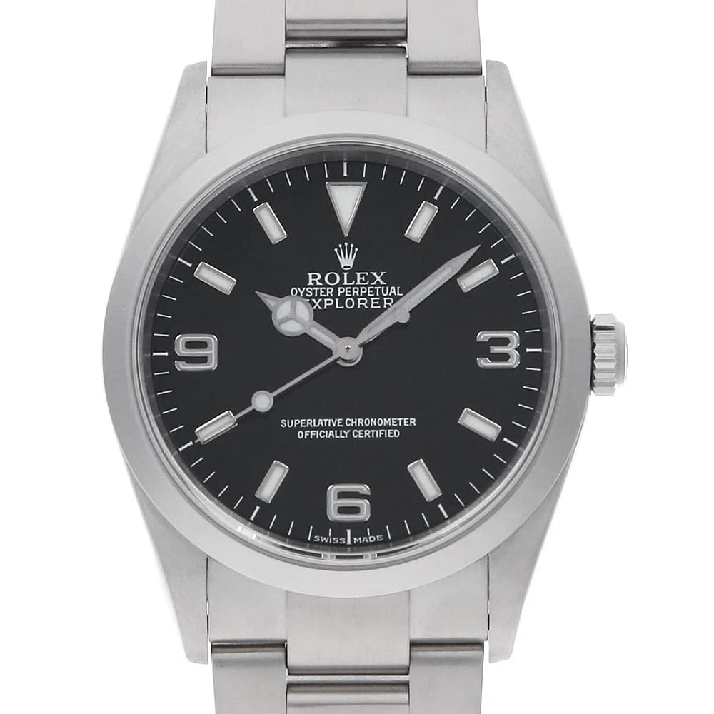 ROLEX EXPLORER BLACK WATCH: ROLEX Explorer black Watch Brand: ROLEX Type: Wrist watch Material: Band Material Stainless Steel, Case Material Stainless Steel Color: Dial Colour Black Size: Case:W36mm Circumference of Wrist:19cm