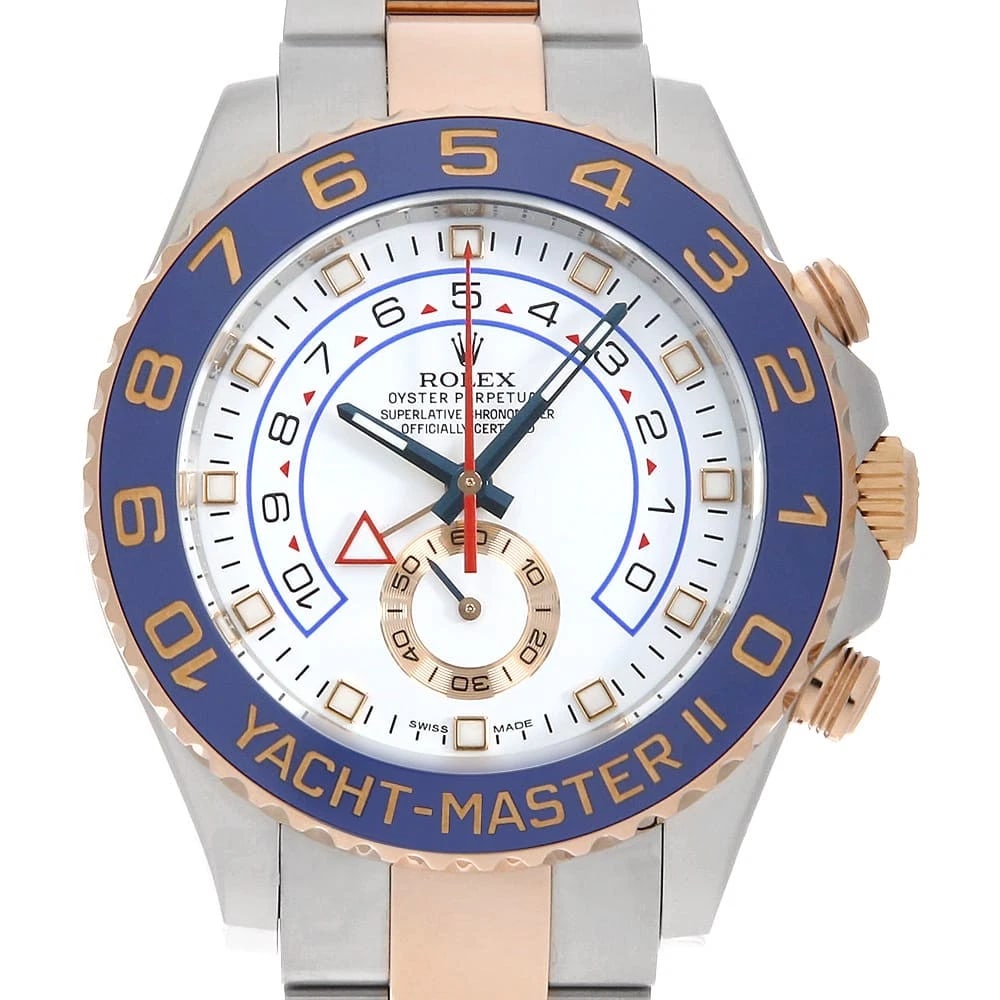 ROLEX YACHT MASTER WHITE WATCH: ROLEX Yacht Master white Watch Brand: ROLEX Type: Wrist watch Material: Band Material Stainless Steel/Pink Gold, Case Material Stainless Steel/Pink Gold Color: Dial Colour White Size: Case:W44mm