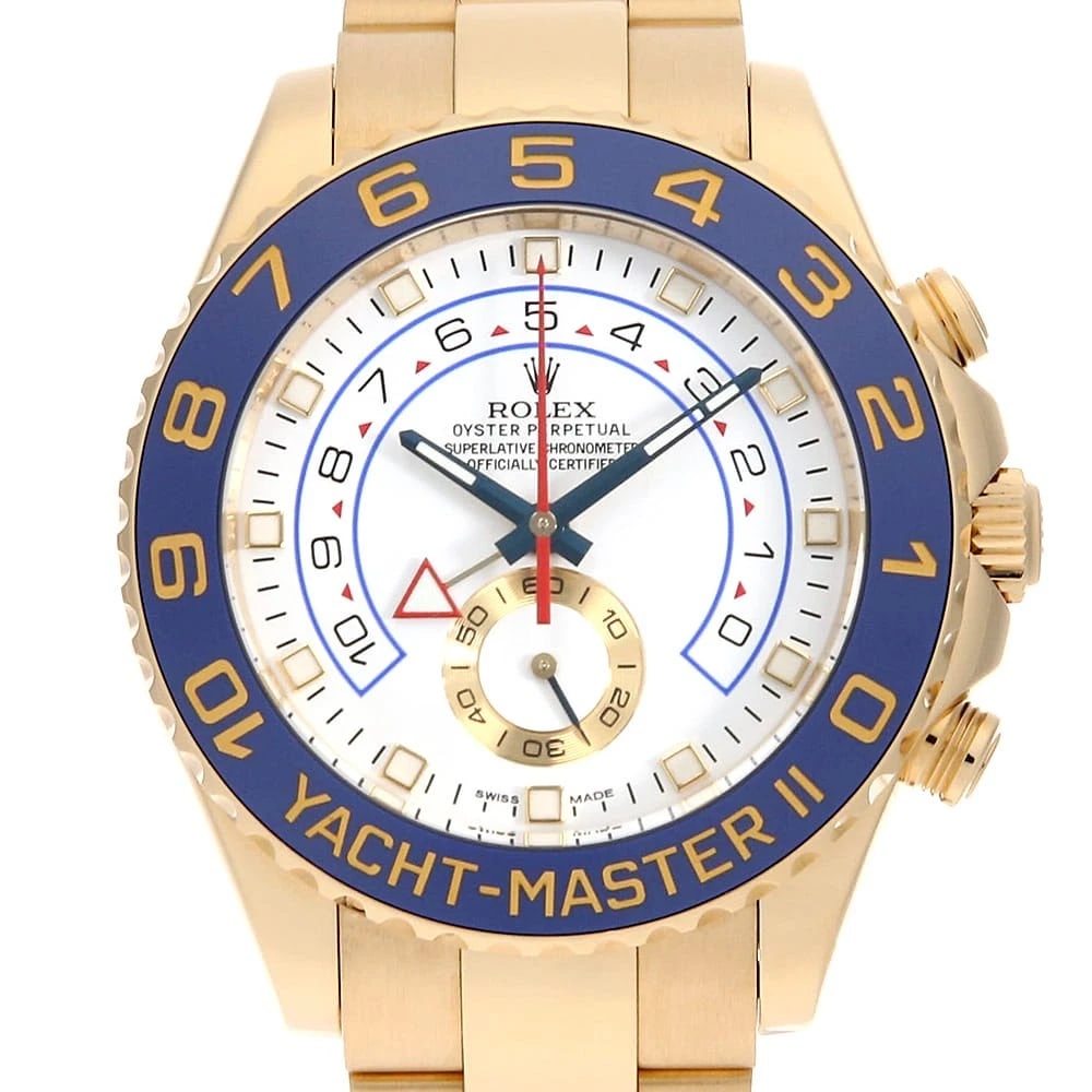 ROLEX YACHT MASTER WHITE WATCH: ROLEX Yacht Master white Watch Brand: ROLEX Type: Wrist watch Material: Band Material Yellow Gold, Case Material Yellow Gold Color: Dial Colour White Size: Case:W44mm Circumference of Wrist:18.5cm