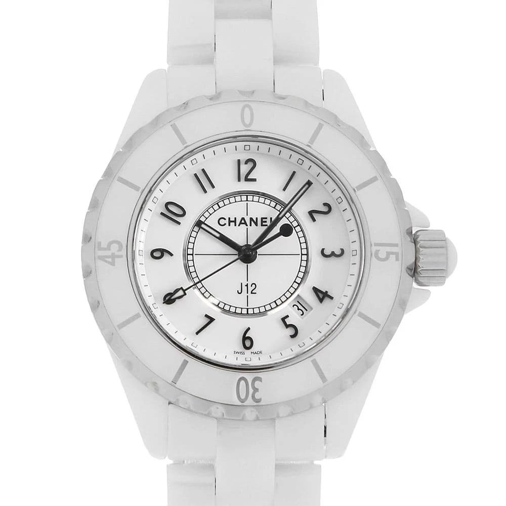 CHANEL J12 WHITE CERAMIC WATCH: CHANEL J12 white ceramic Watch Brand: CHANEL Type: Wrist watch Material: Band Material Ceramic, Case Material Ceramic Color: Dial Colour White Size: Case:W33mm Circumference of Wrist:17.5cm Access