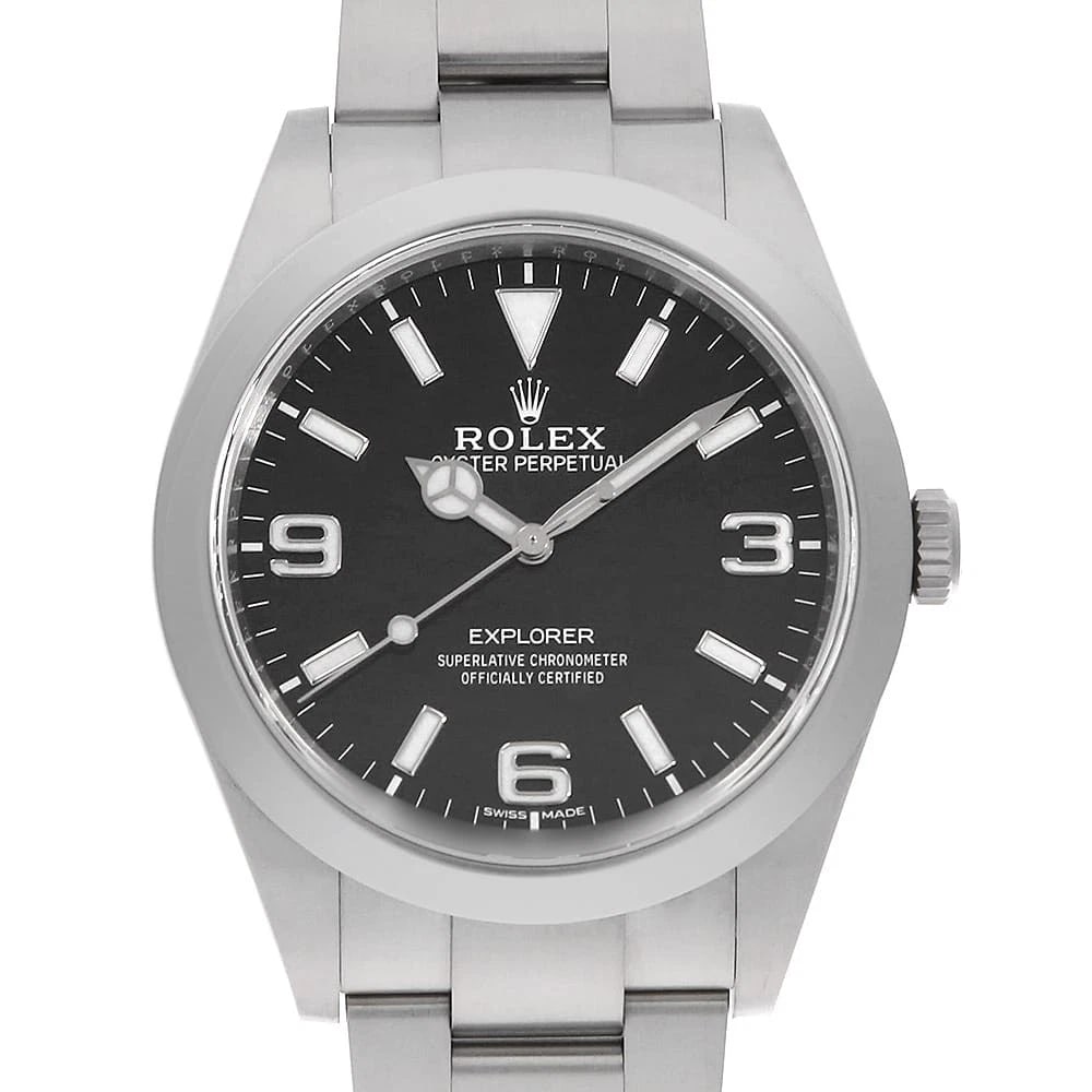 ROLEX EXPLORER WHITE BLACK WATCH: ROLEX Explorer White black Watch Brand: ROLEX Type: Wrist watch Material: Band Material Stainless Steel, Case Material Stainless Steel Color: Dial Colour Black Size: Case:W39mm Circumference of Wrist:
