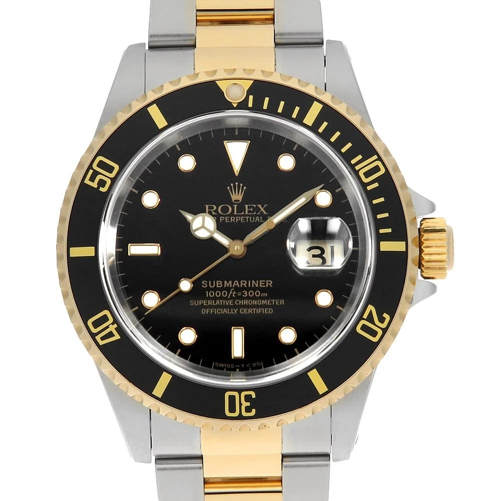 ROLEX SUBMARINER DATE BLACK WATCH: ROLEX SUBMARINER Date black Watch Brand: ROLEX Type: Wrist watch Material: Band Material Stainless Steel/Yellow Gold, Case Material Stainless Steel/Yellow Gold Color: Dial Colour Black Size: Case:W40m