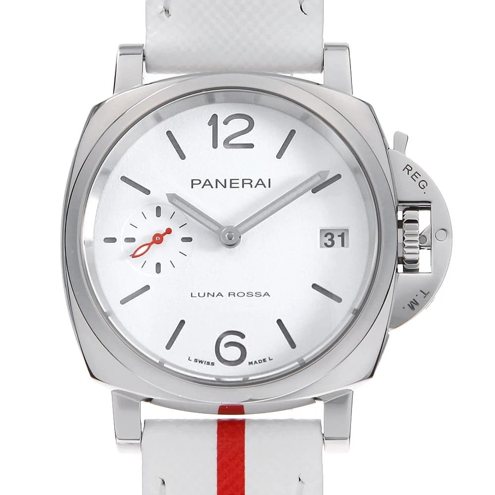 PANERAI LUMINOR DUE LUNA ROSSA WATCH: PANERAI Luminor Due Luna Rossa Watch Brand: PANERAI Type: Wrist watch Material: Band Material Calfskin, Case Material Stainless Steel Color: Dial Colour White Size: Case:W38mm Accessories: None