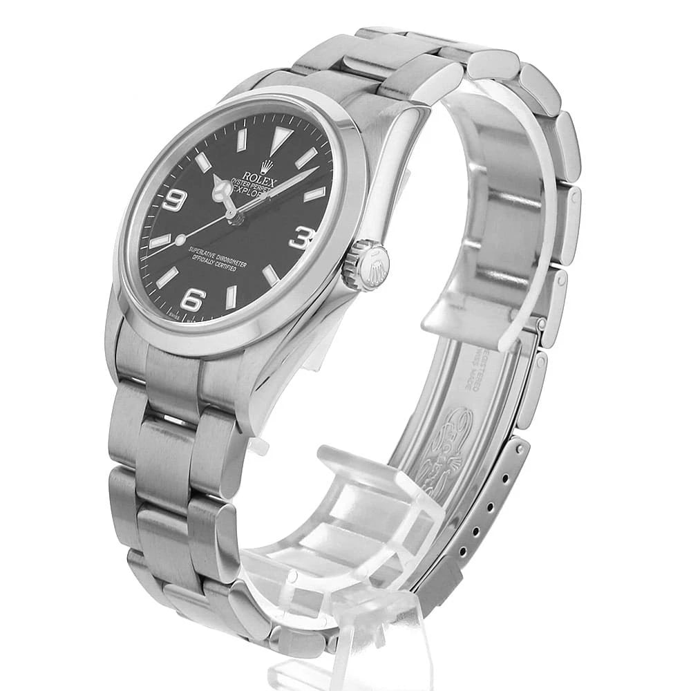 ROLEX EXPLORER BLACK WATCH: ROLEX Explorer black Watch Brand: ROLEX Type: Wrist watch Material: Band Material Stainless Steel, Case Material Stainless Steel Color: Dial Colour Black Size: Case:W36mm Circumference of Wrist:18cm