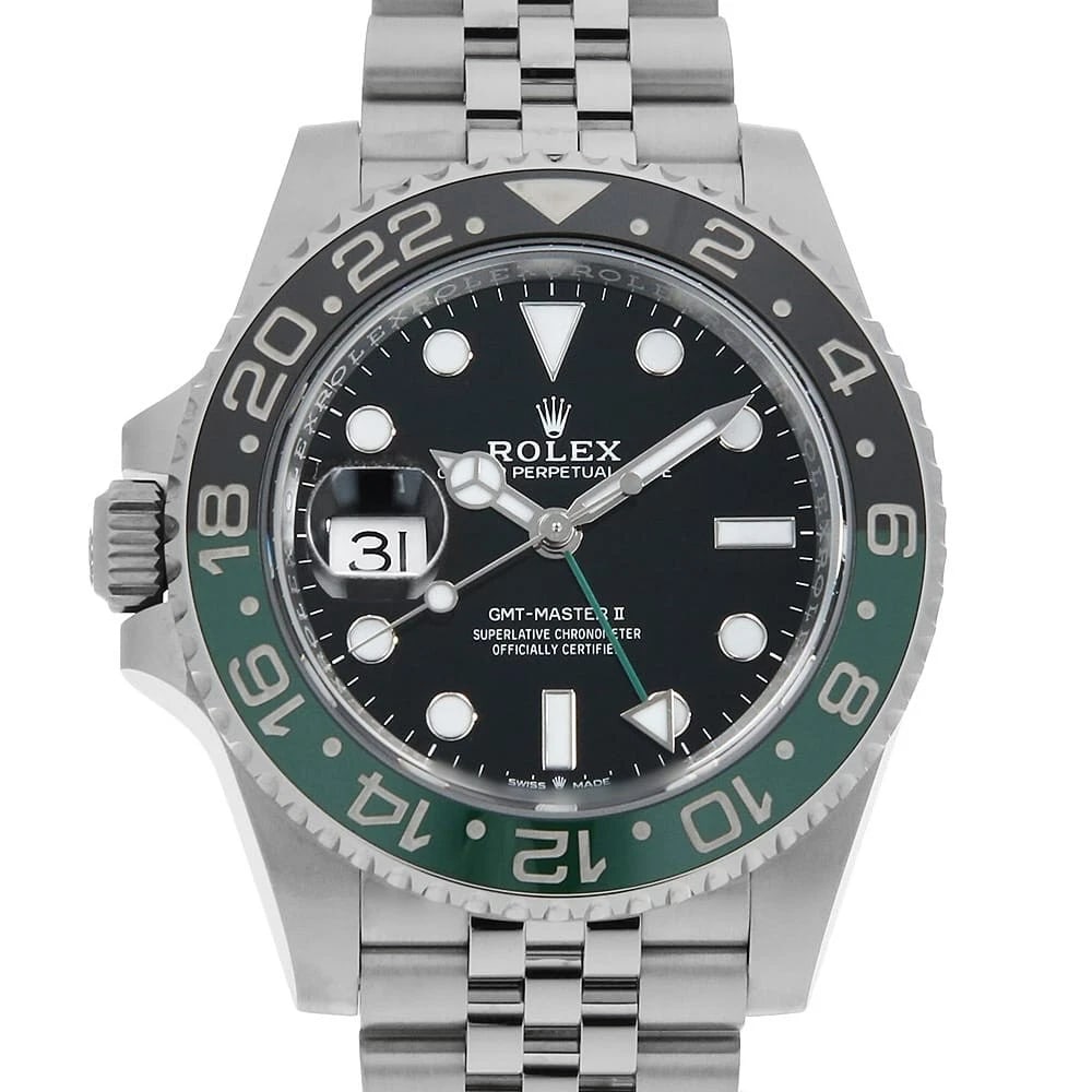 ROLEX GMT MASTER BLACK ROW JUBILEE BRACELET WATCH: ROLEX GMT Master black row jubilee bracelet Watch Brand: ROLEX Type: Wrist watch Material: Band Material Stainless Steel, Case Material Stainless Steel Color: Dial Colour Black Size: Case:W40mm