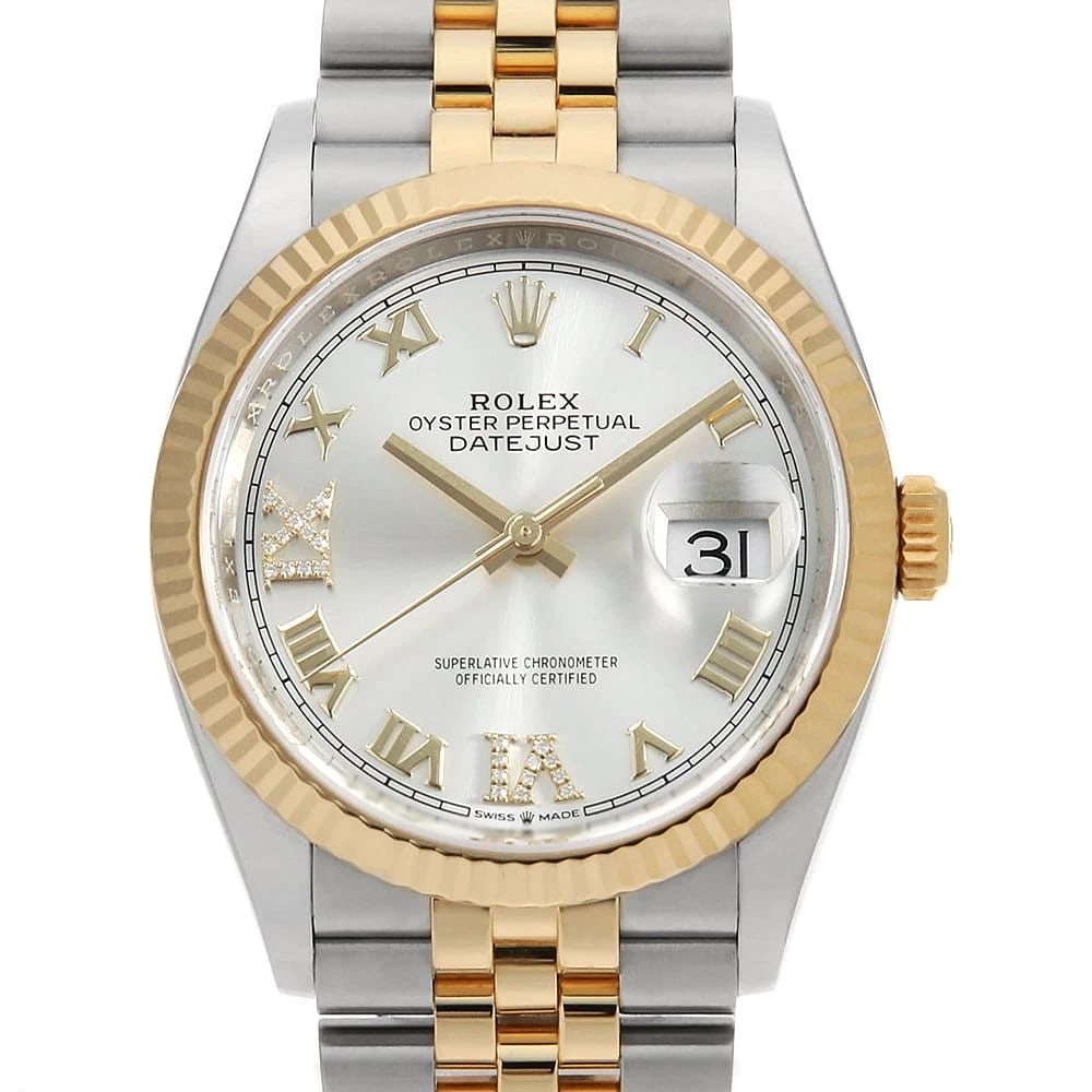 ROLEX DATEJUST SILVER ROMAN ROW JUBILEE BRACELET WATCH: ROLEX DATEJUST silver Roman row jubilee bracelet Watch Brand: ROLEX Type: Wrist watch Material: Band Material Stainless Steel/Yellow Gold, Case Material Stainless Steel/Yellow Gold Color: Dial Colour 