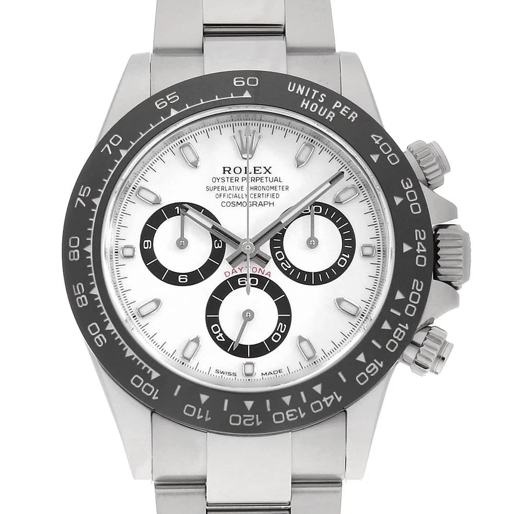ROLEX COSMOGRAPH DAYTONA WHITE WATCH: ROLEX Cosmograph Daytona white Watch Brand: ROLEX Type: Wrist watch Material: Band Material Stainless Steel, Case Material Stainless Steel Color: Dial Colour White Size: Case:W40mm Circumference of Wr