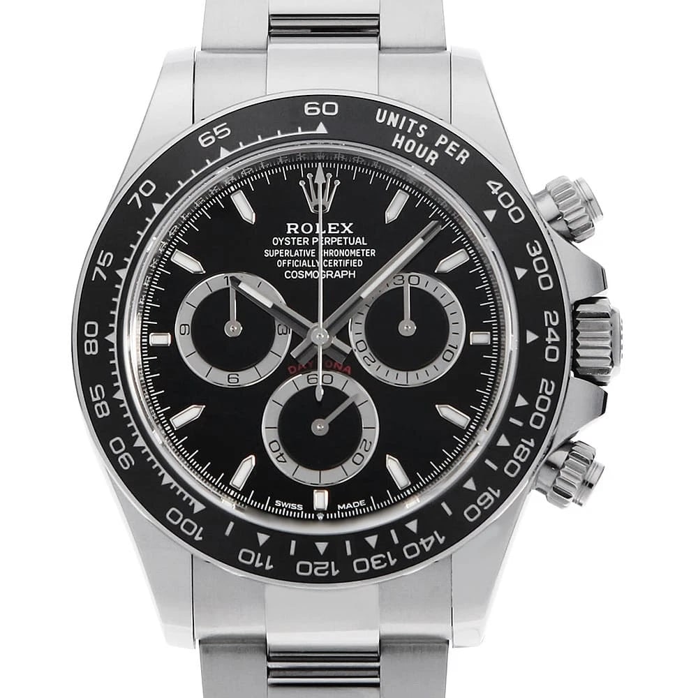 ROLEX COSMOGRAPH DAYTONA BLACK WATCH: ROLEX Cosmograph Daytona black Watch Brand: ROLEX Type: Wrist watch Material: Band Material Stainless Steel, Case Material Stainless Steel Color: Dial Colour Black Size: Case:W40mm Circumference of Wr
