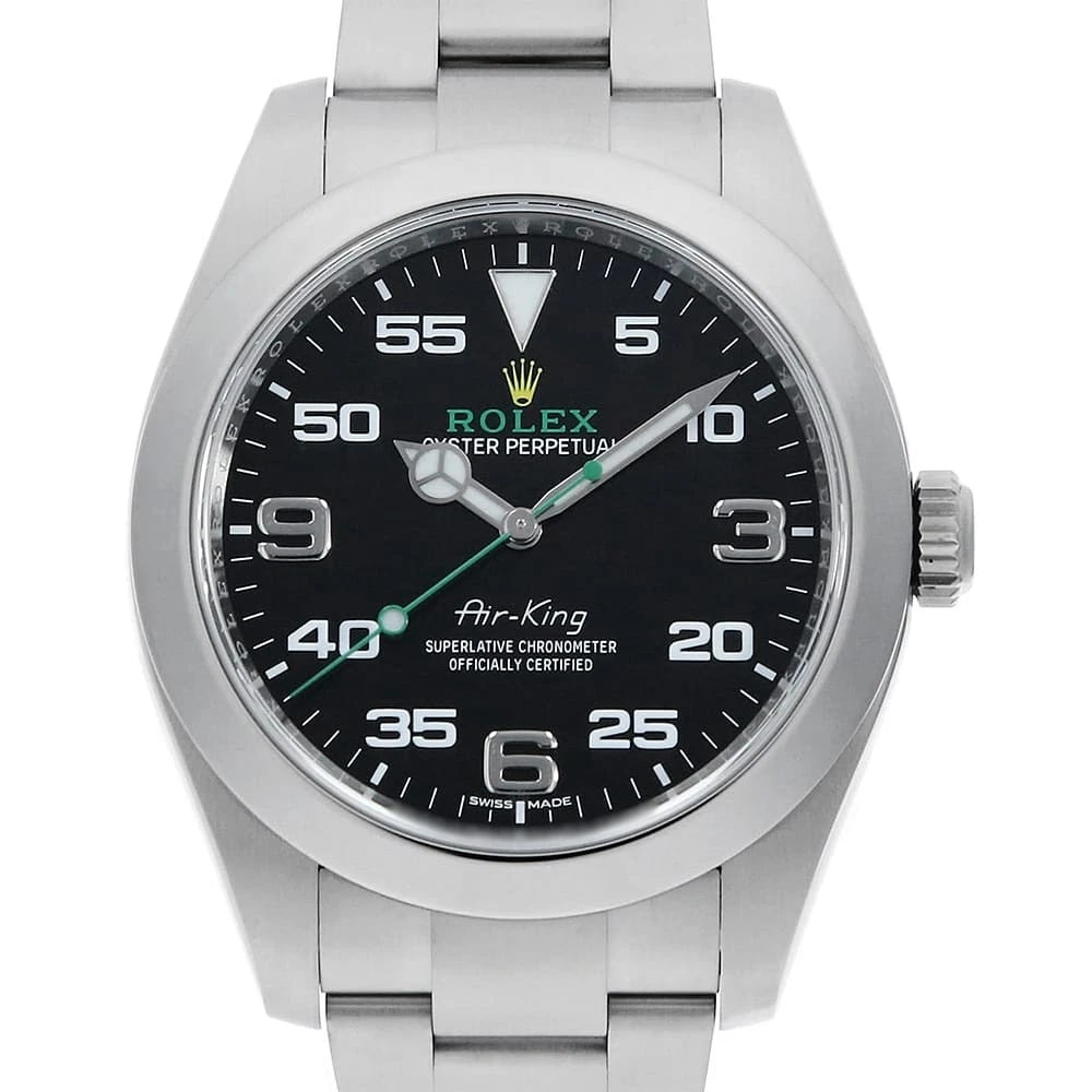 ROLEX AIR KING BLACK WATCH: ROLEX Air king black Watch Brand: ROLEX Type: Wrist watch Material: Band Material Stainless Steel, Case Material Stainless Steel Color: Dial Colour Black Size: Case:W40mm Circumference of
