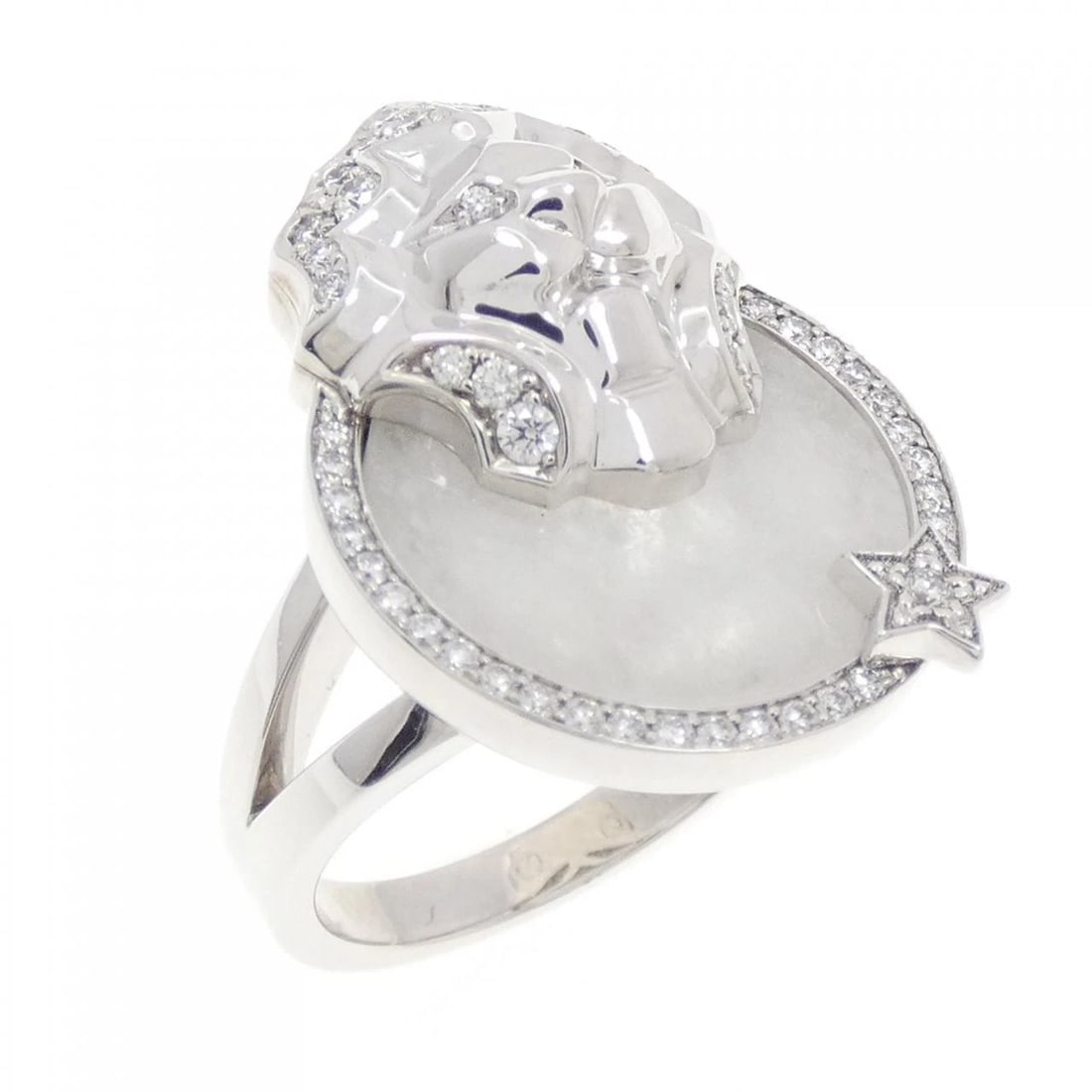 CHANEL SOUS LE SIGNE DU LION RING: Chanel Sous le Signe du Lion Ring Brand: CHANEL Type: Chanel Ring Material: 750 white gold, Main Stone/Creation Quartz Color: white gold Size: US5 Accessories: None Accessories Notice: When