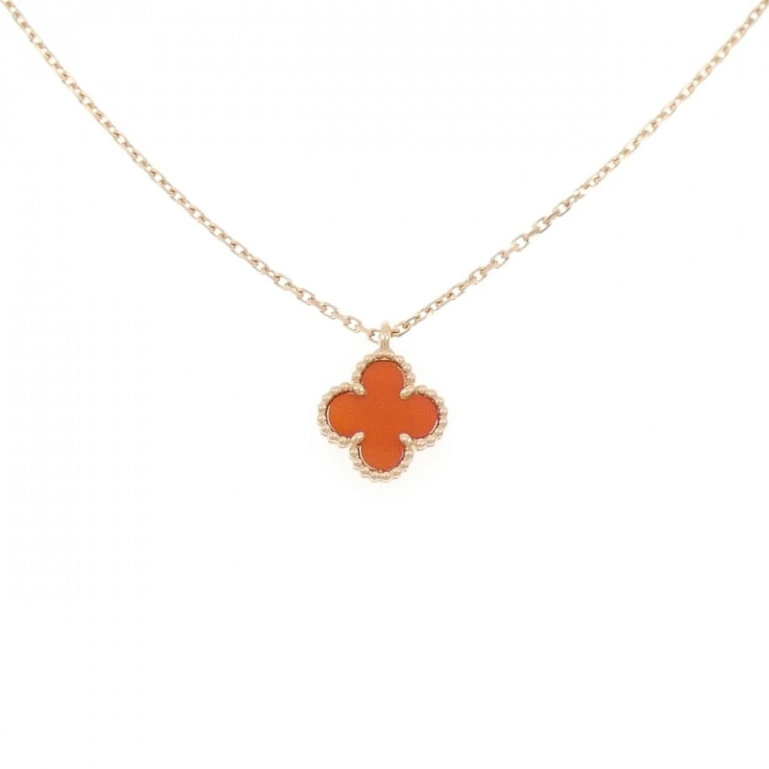 VAN CLEEF & ARPELS SWEET ALHAMBRA NECKLACE: Van Cleef & Arpels Sweet Alhambra Necklace Brand: Van Cleef & Arpels Type: Necklace Material: 750 Pink Gold, Main Stone/Creation Carnelian Color: Pink Gold Size: Size 39/41cm ActualSize Pendant top H